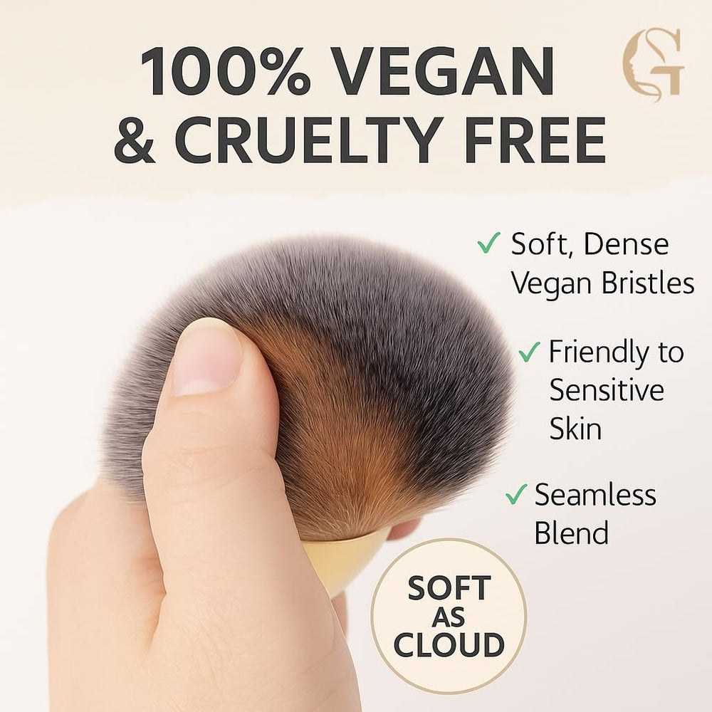 Goerti Kabuki brush applying foundation for flawless coverage