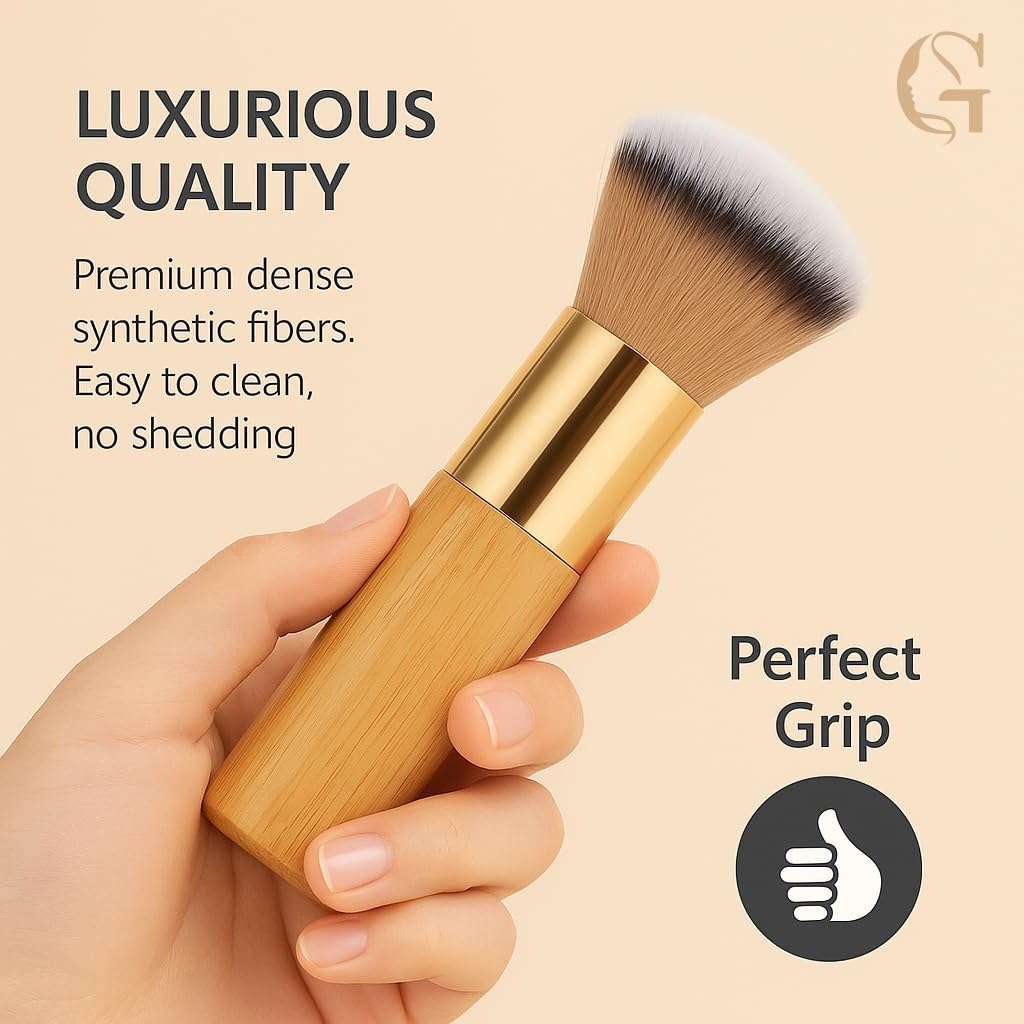 Goerti Kabuki brush applying self tanning mousse for even tone
