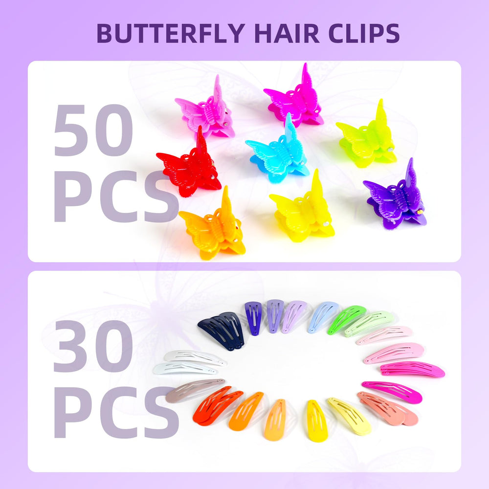 Goffing butterfly clips add color and sparkle for playful hairstyles.