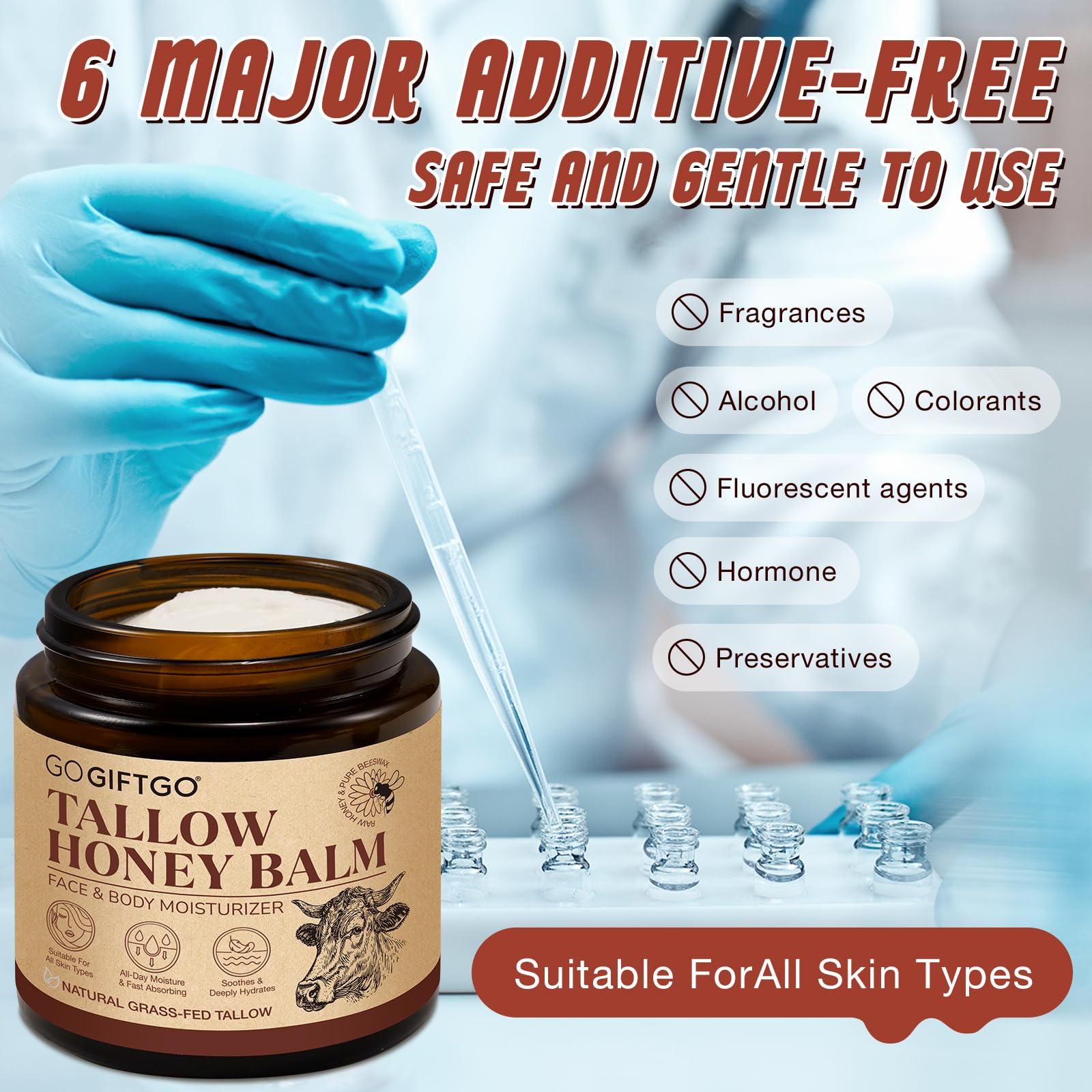 GOGIFTGO Beef Tallow Honey Balm label close-up communicates clean heritage skincare