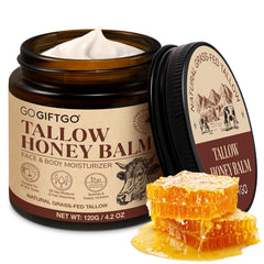 GOGIFTGO Beef Tallow Honey Balm packaging shows glass bottle for natural hydration