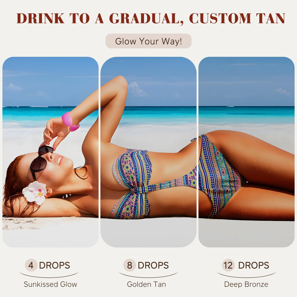 GOGIFTGO tanning drops packaging front emphasizing safe, controlled intake