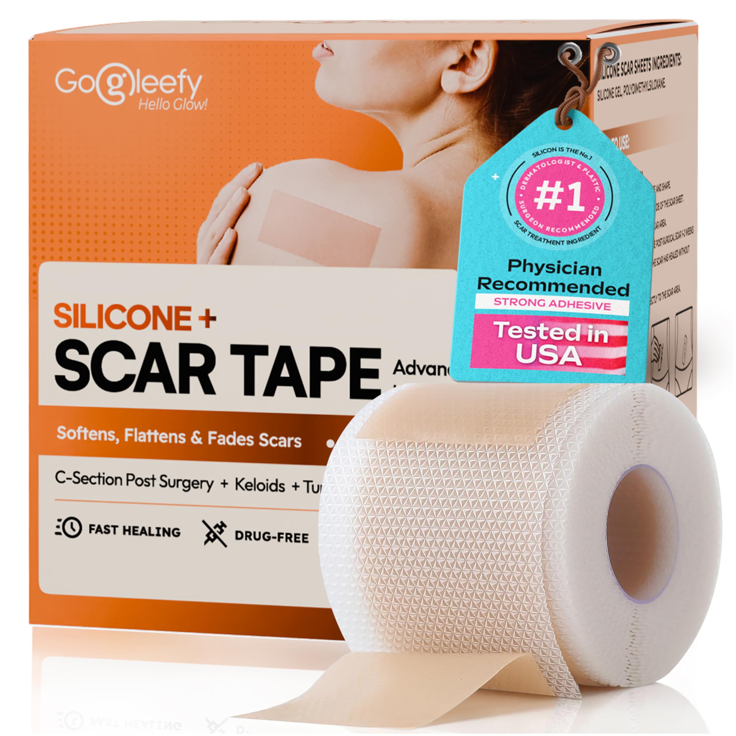 GoGleefy silicone scar roll closeup—medical-grade surface for scar care.