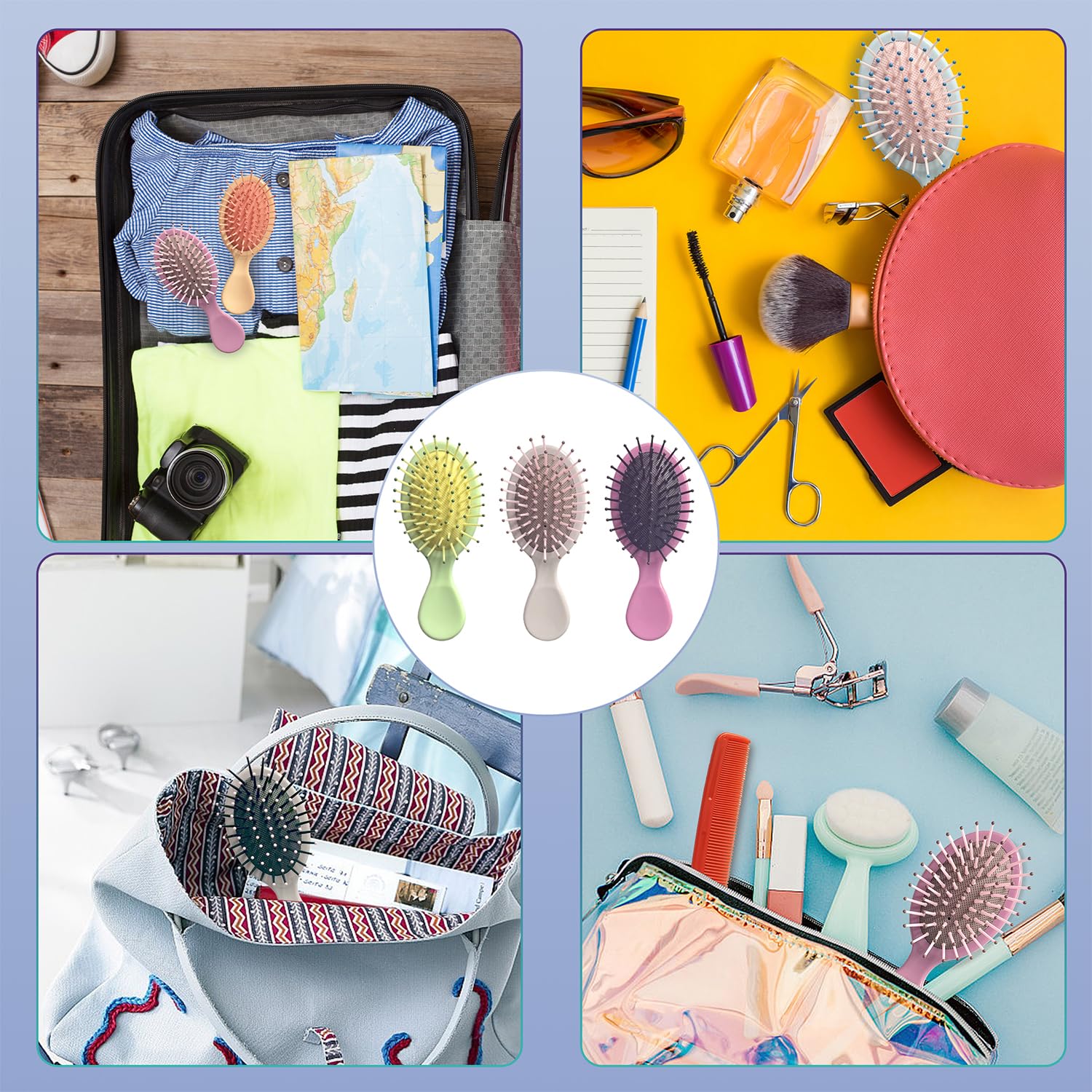 Goiio mini brush in office or dorm setting for quick detangling on the go.