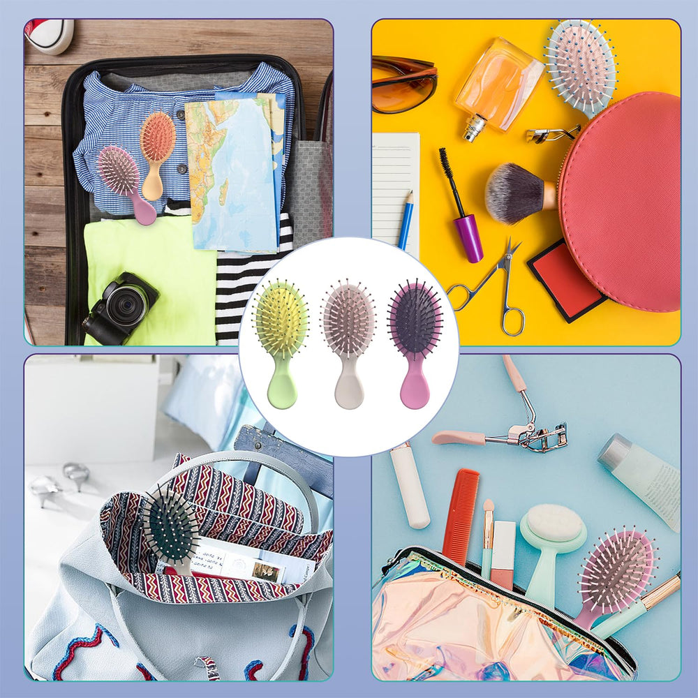 Goiio mini brush in office or dorm setting for quick detangling on the go.