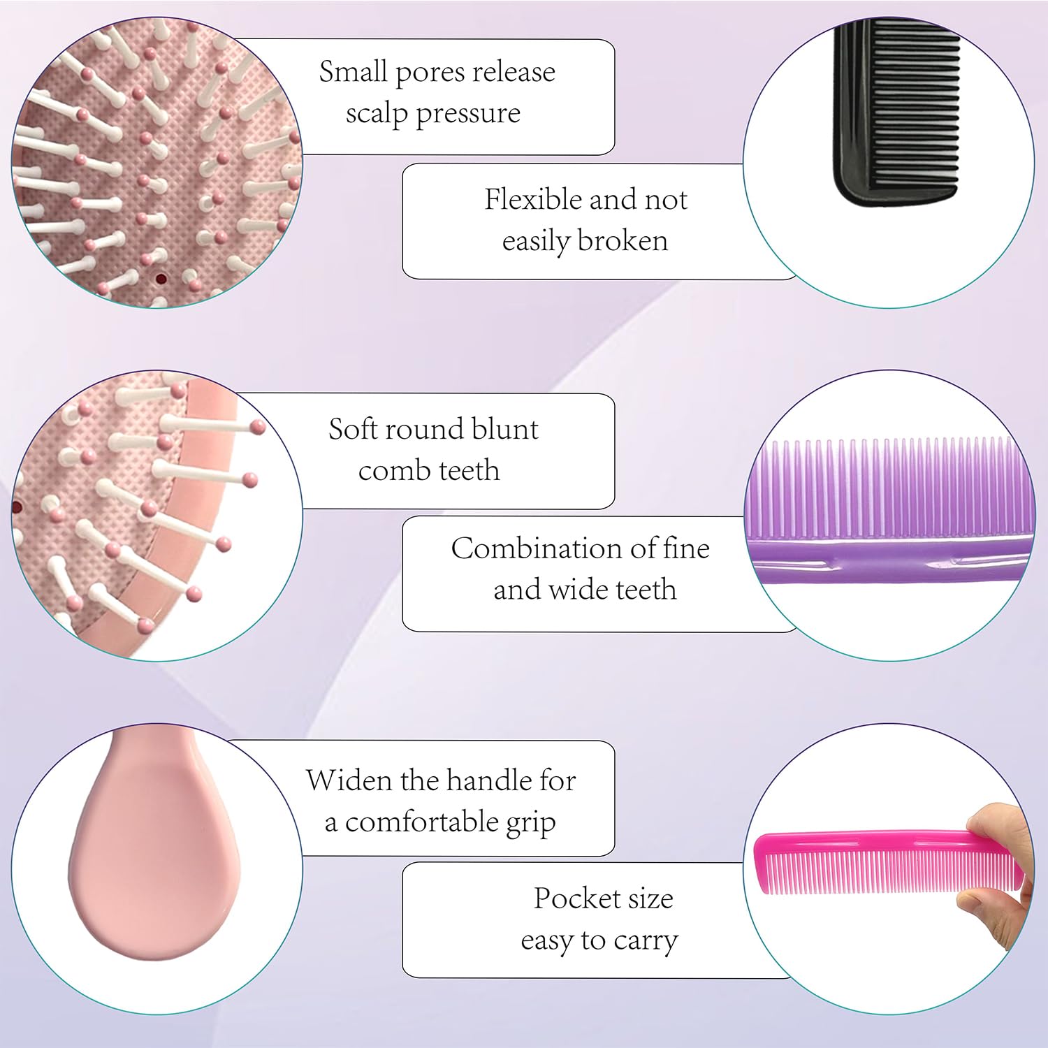 Goiio mini detangling brush teeth close-up for gentle detangling