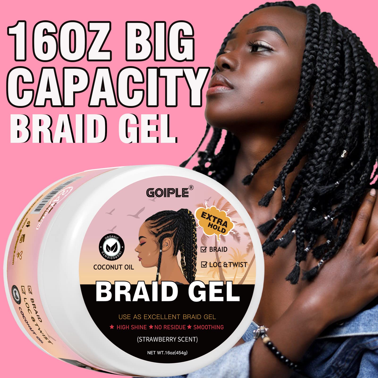 Goiple 16oz braid gel apply-hair demonstrates easy application for twist outs