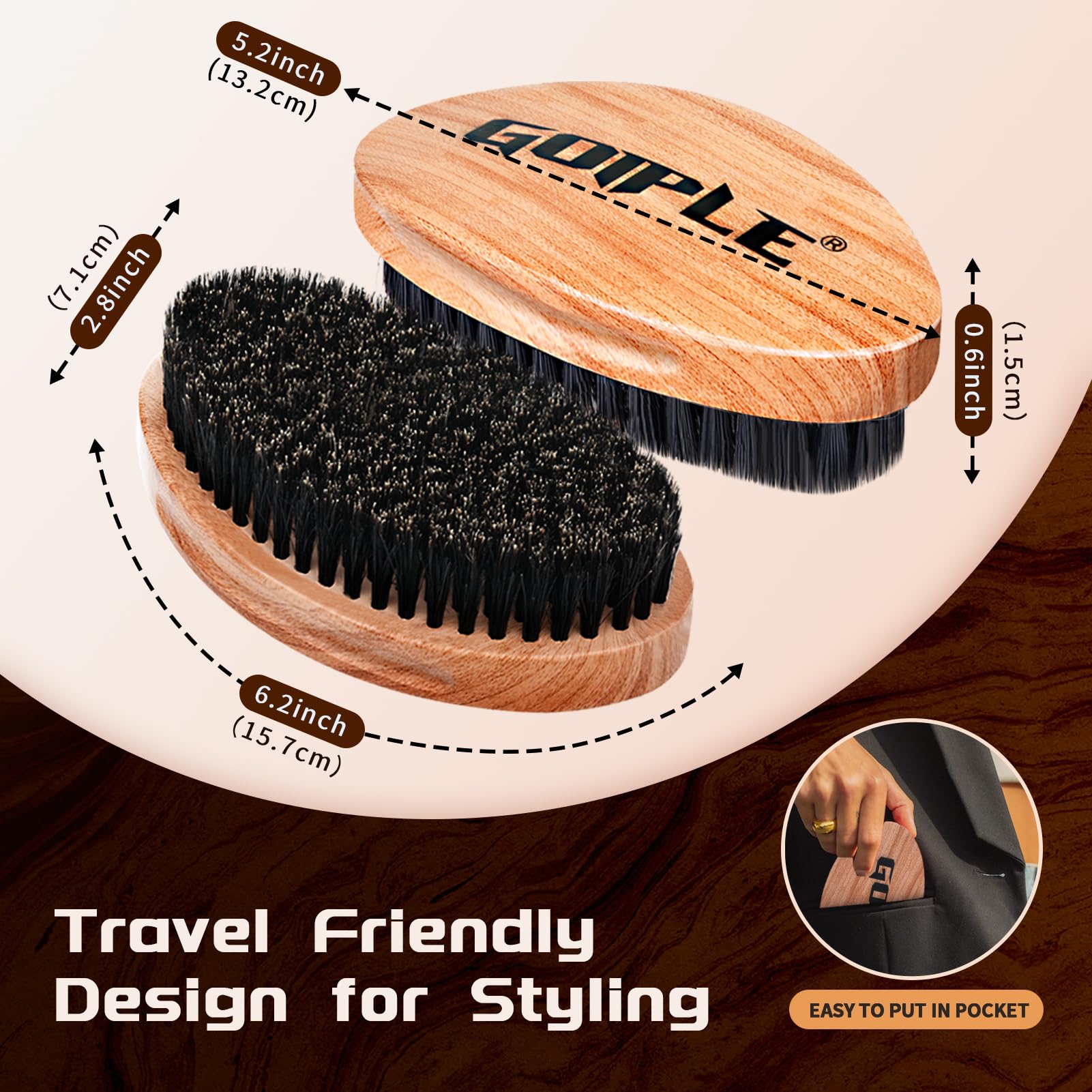 Goiple 360 curved wave brush bristles—premium boar bristles ensure even product distribution.