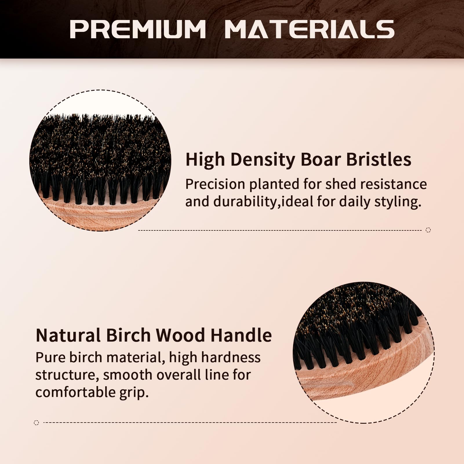 Goiple 360 curved wave brush ergonomic—sturdy wooden handle supports extended grooming.