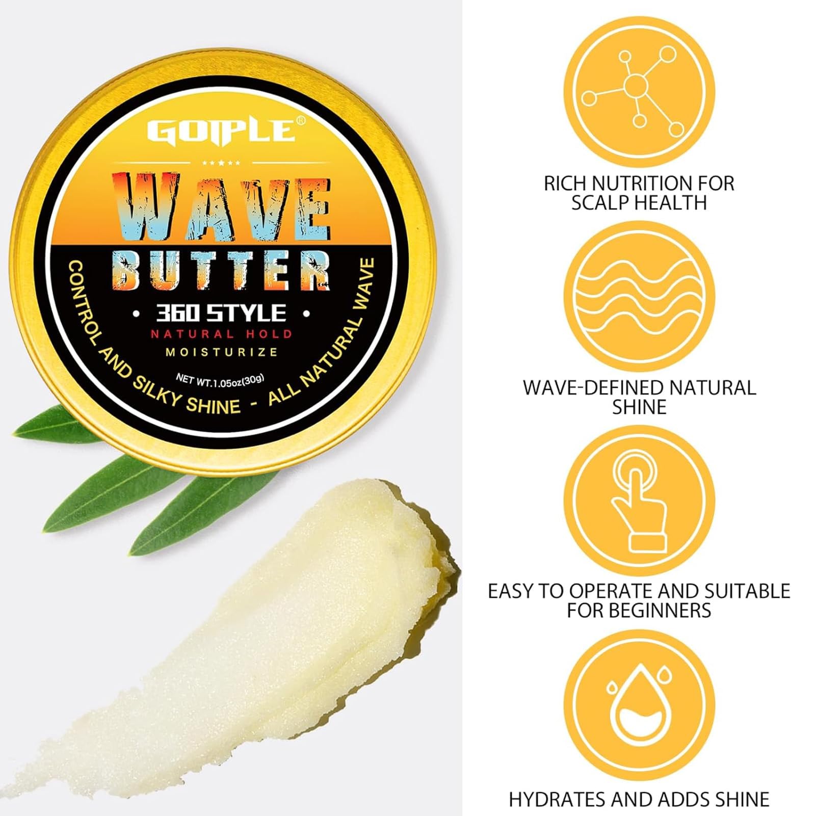 Goiple Wave Butter nourishes hair while defining layers for a polished look.