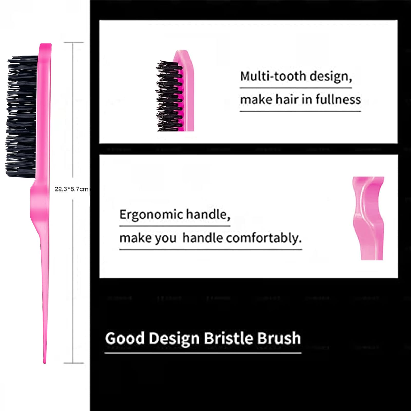 Goiple edge brush smooths edges and hairlines for neat styling.