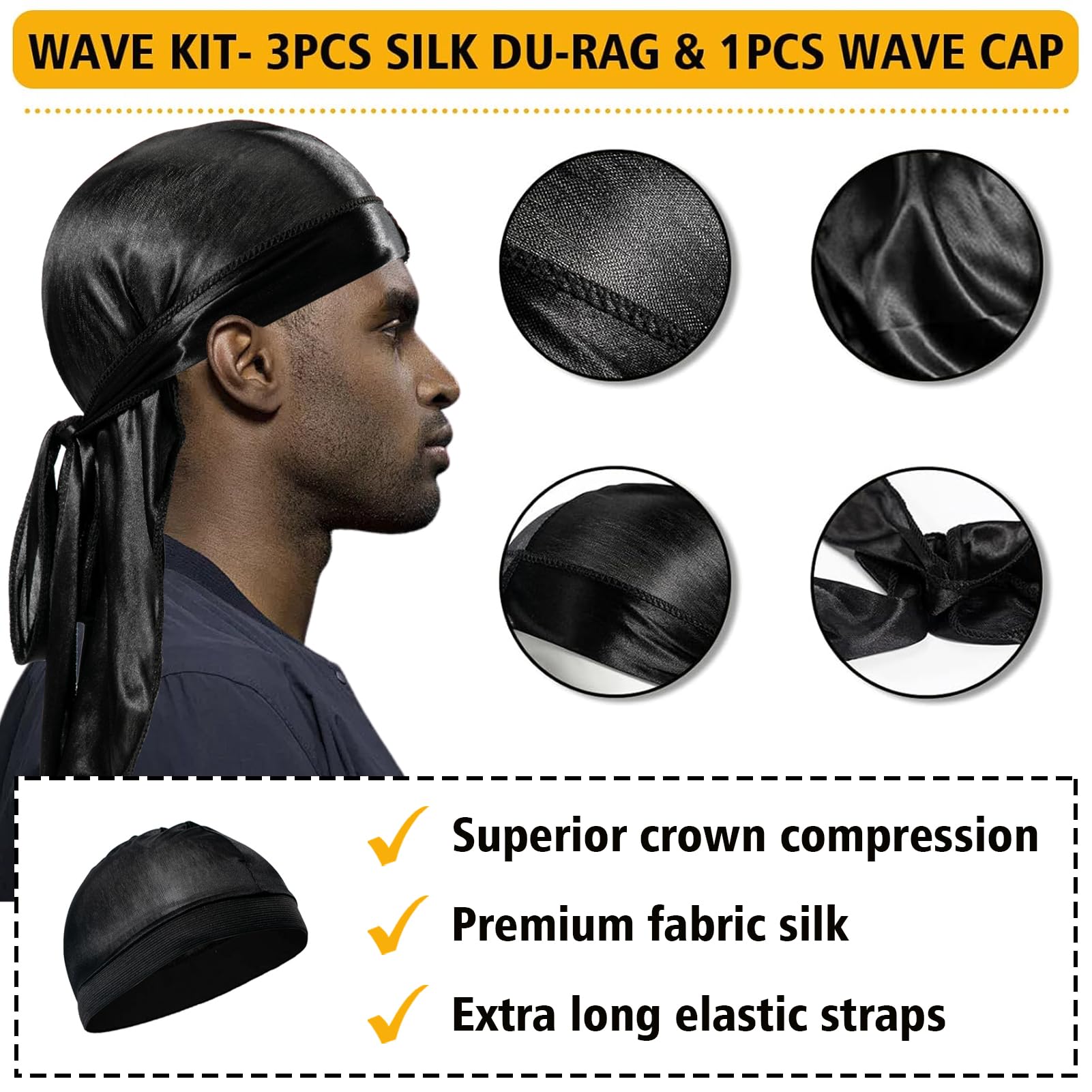 Goiple blue durag wave-cap-set image emphasizes set included for pattern maintenance.