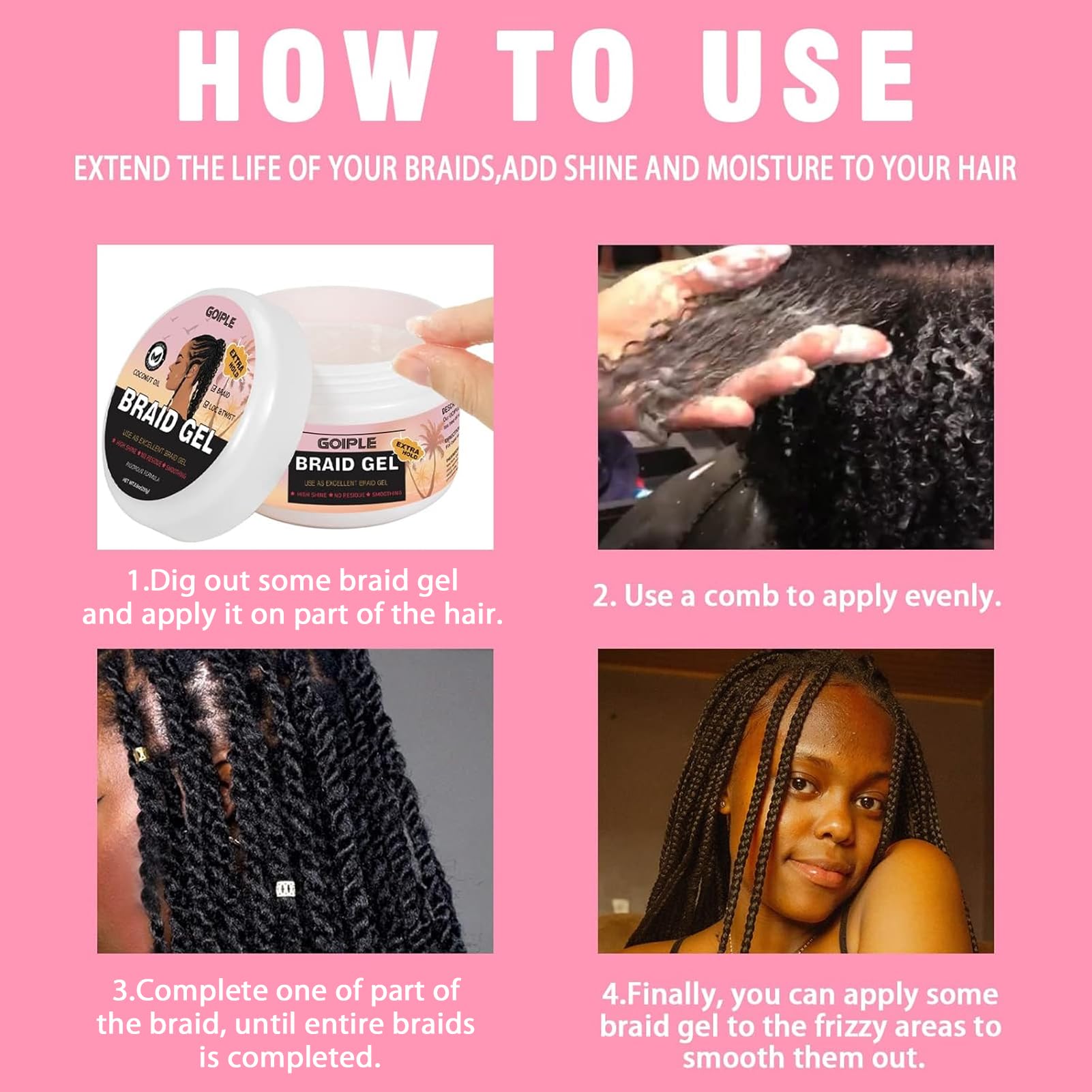 Goiple Braid Gel delivers long-lasting hold for locks and braids.