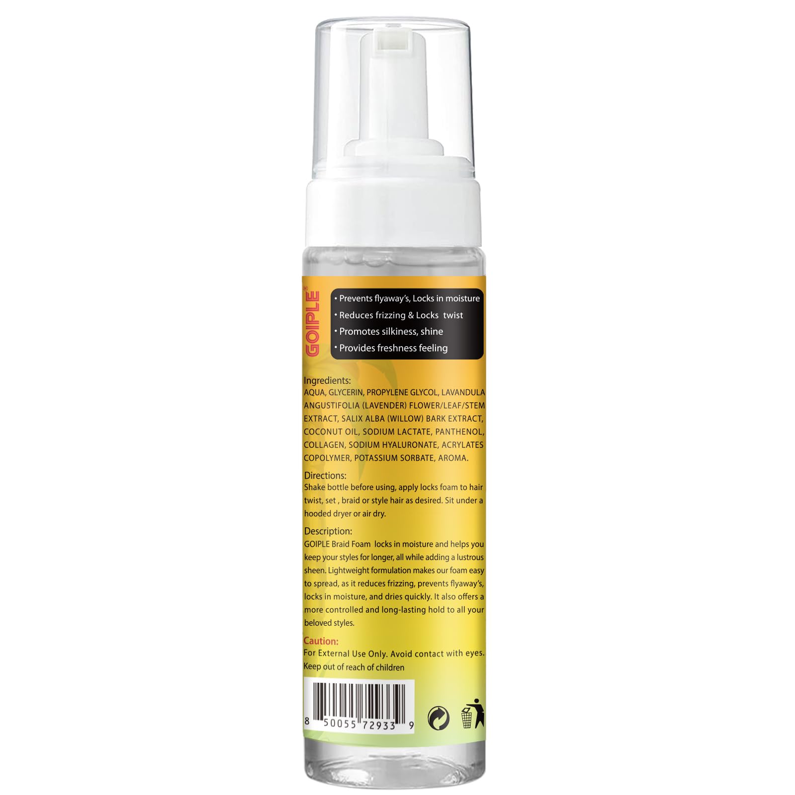 Goiple Braid Mousse 8.4 oz packaging ready for routine use.