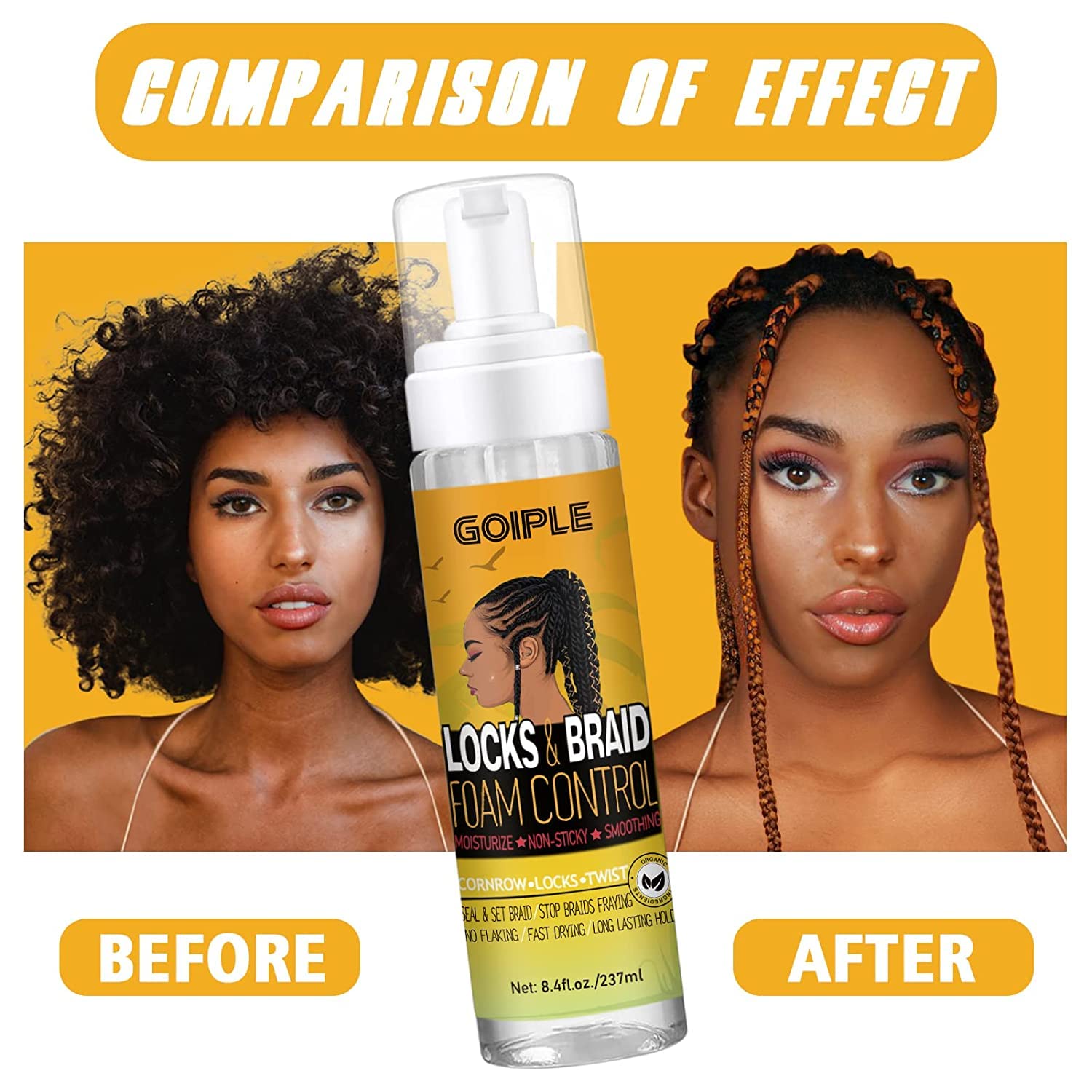 Goiple Braid Mousse all hair types optimized for twists, locs, and braids.