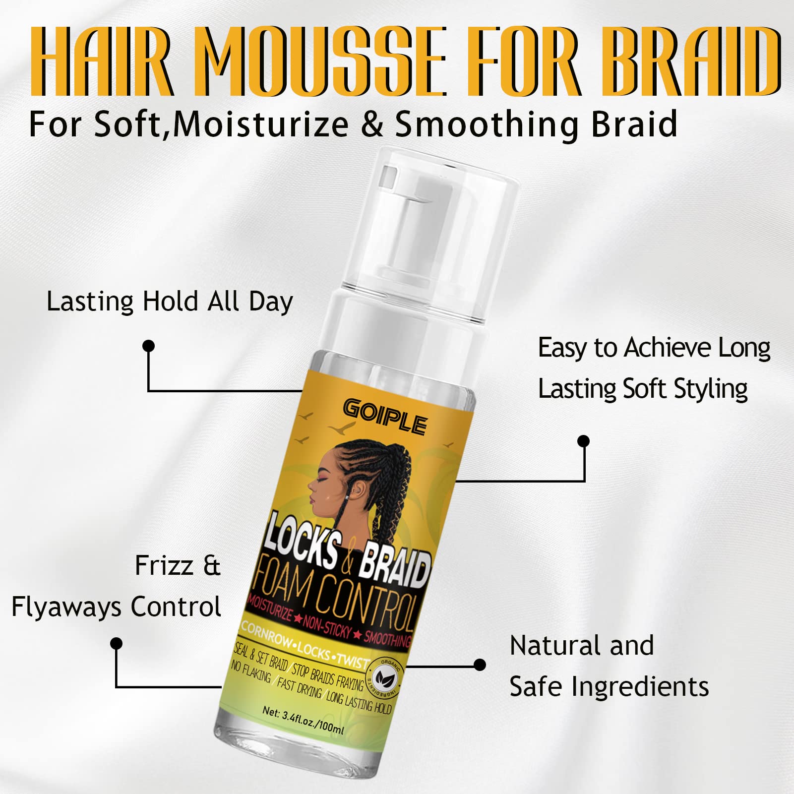 Goiple braid mousse bottle smooths and seals moisture for protective styles