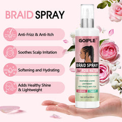 Goiple Braid Spray Rose Mint close-up on braids highlighting shine.