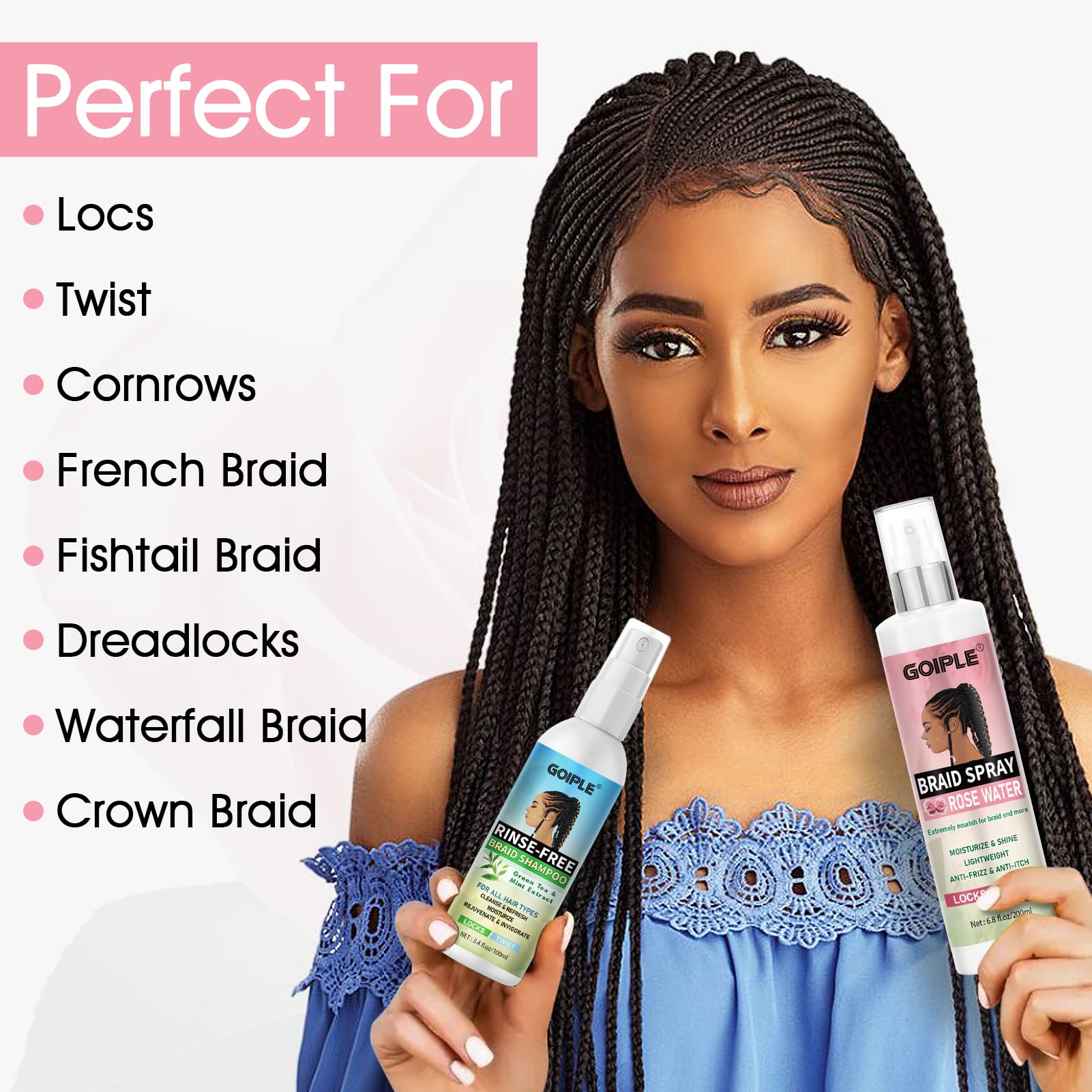 Goiple Braid Spray Rose Mint two-pack packaging for easy stocking.