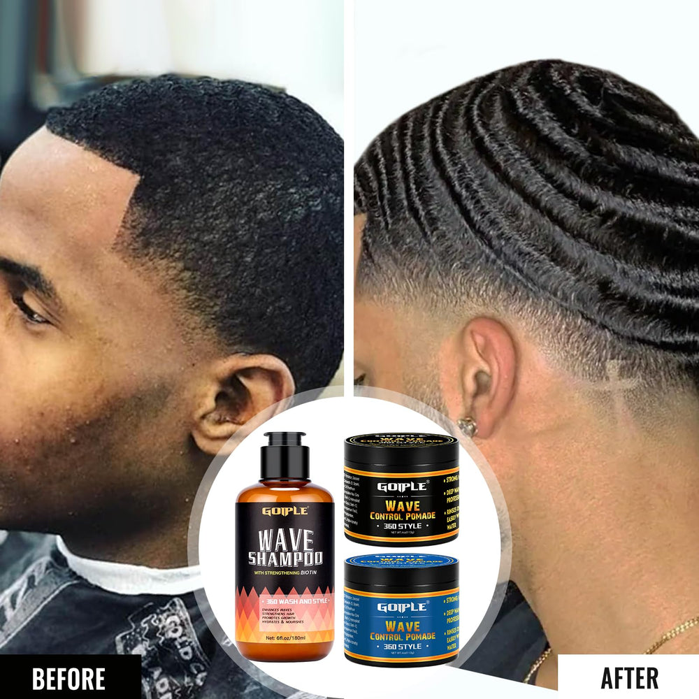 Goiple complete routine setup with pomade and shampoo for consistent waves.