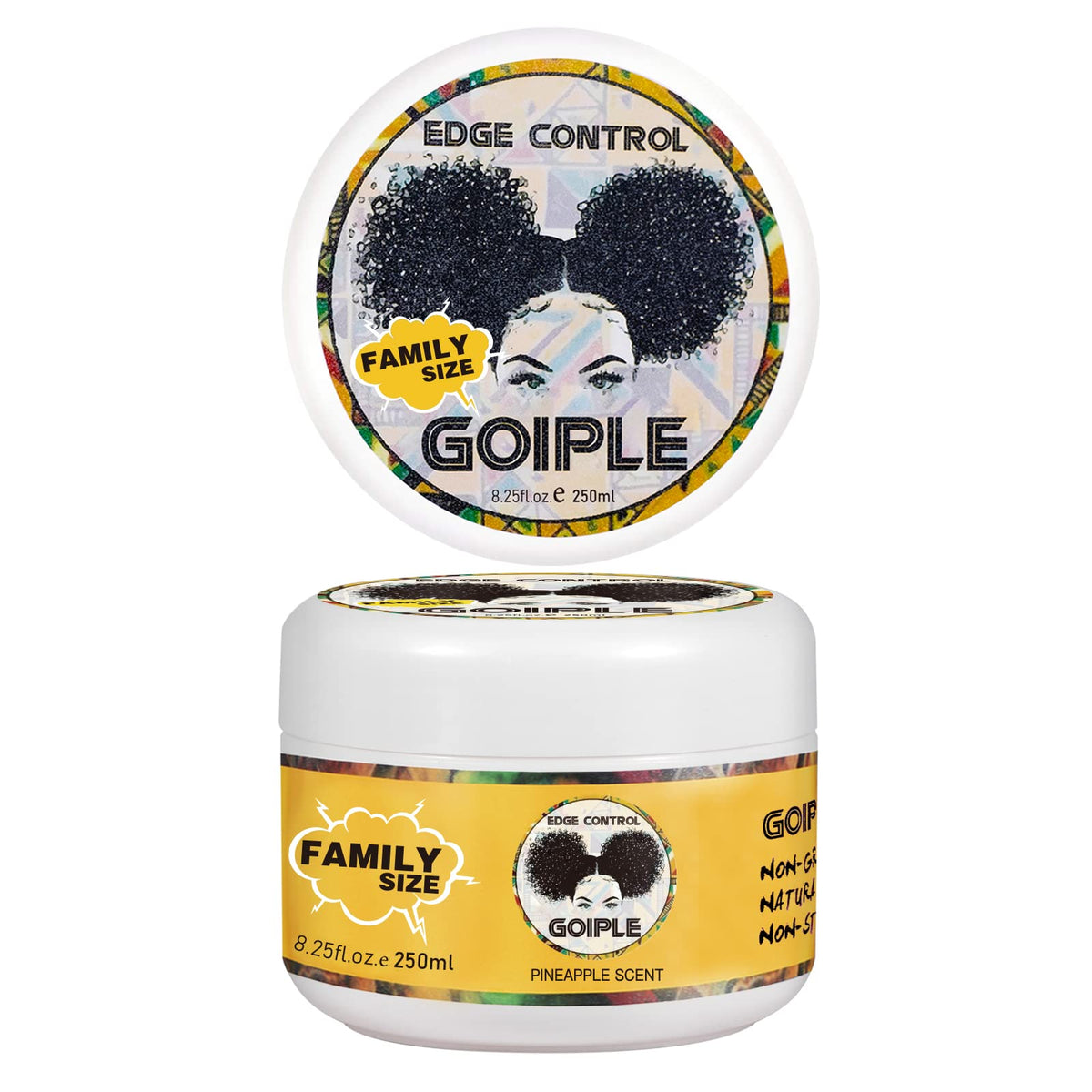 Goiple edge-control-wax 8oz pack closeup showing value and long-lasting hold.