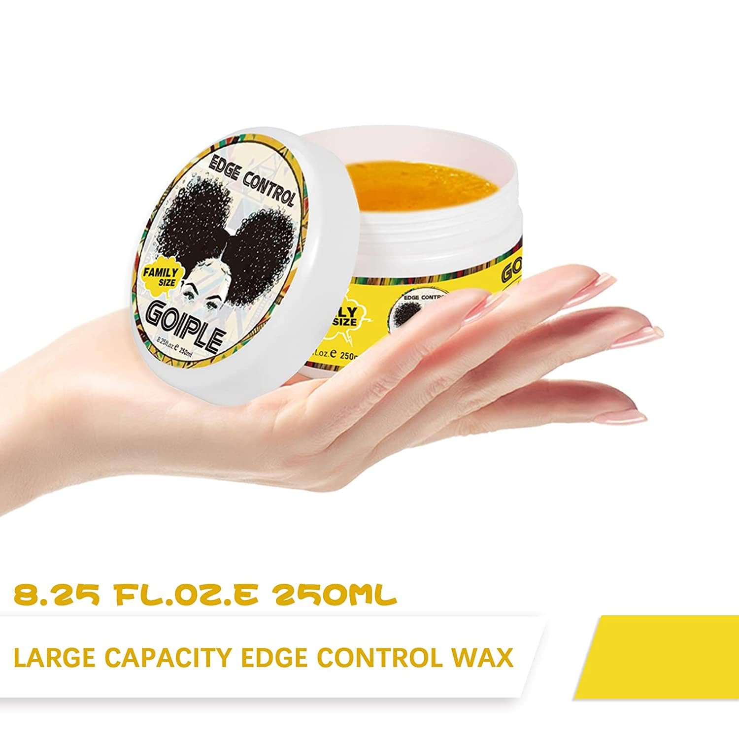 Goiple edge-control-wax all-hair-types-use demonstrates versatile styling across textures.