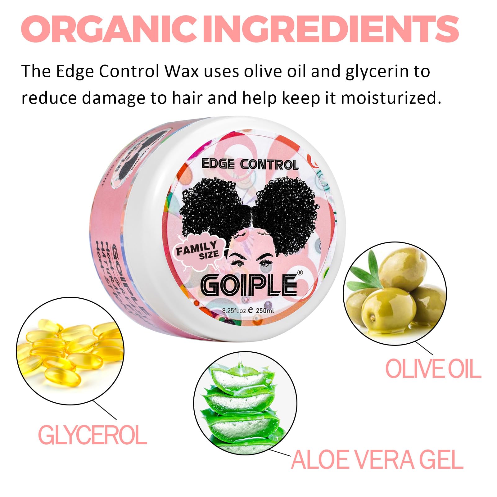 Goiple edge-control-wax label closeup highlights natural ingredients and non-greasy finish