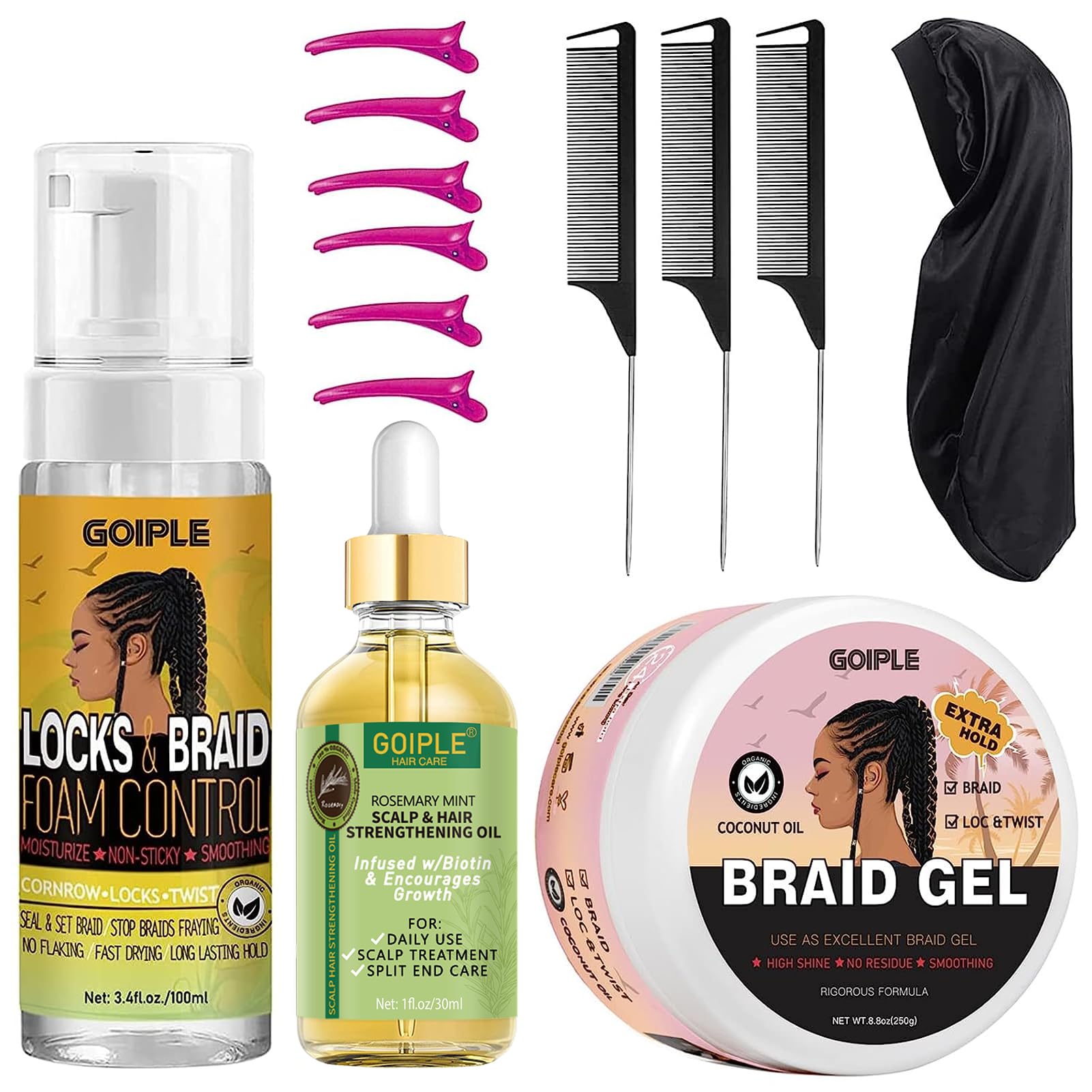Goiple extra hold braid mousse bottle for strong, long-lasting braids