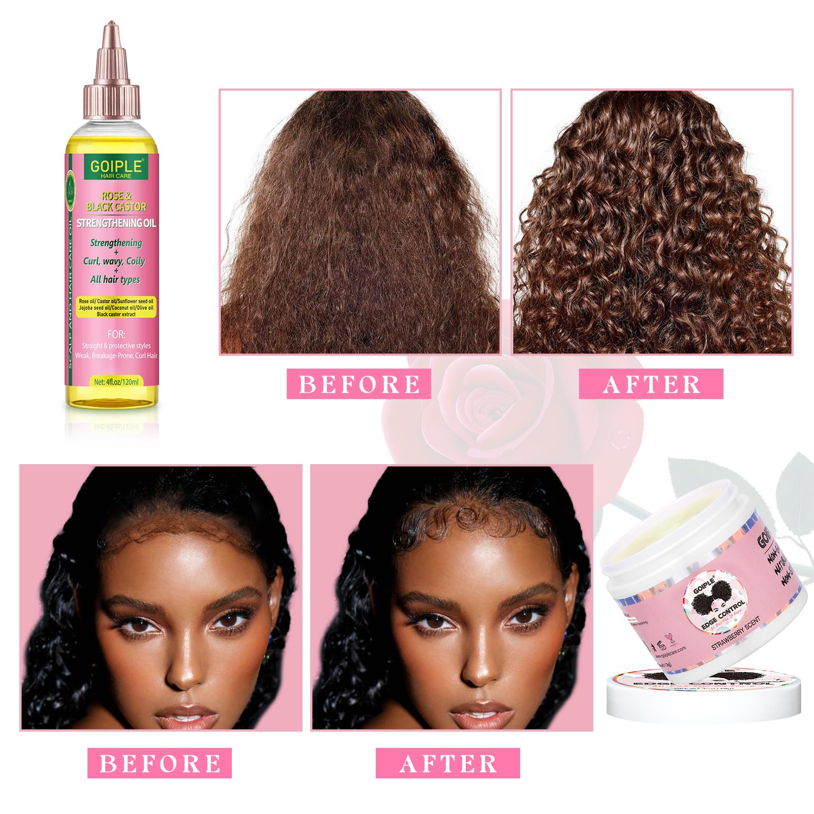 Goiple hair closeup shows lustrous, well-defined edges with a non-greasy sheen