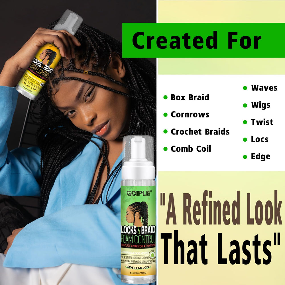 Goiple Hair Mousse is suitable for all hair types and preserves moisture in twists and locs.