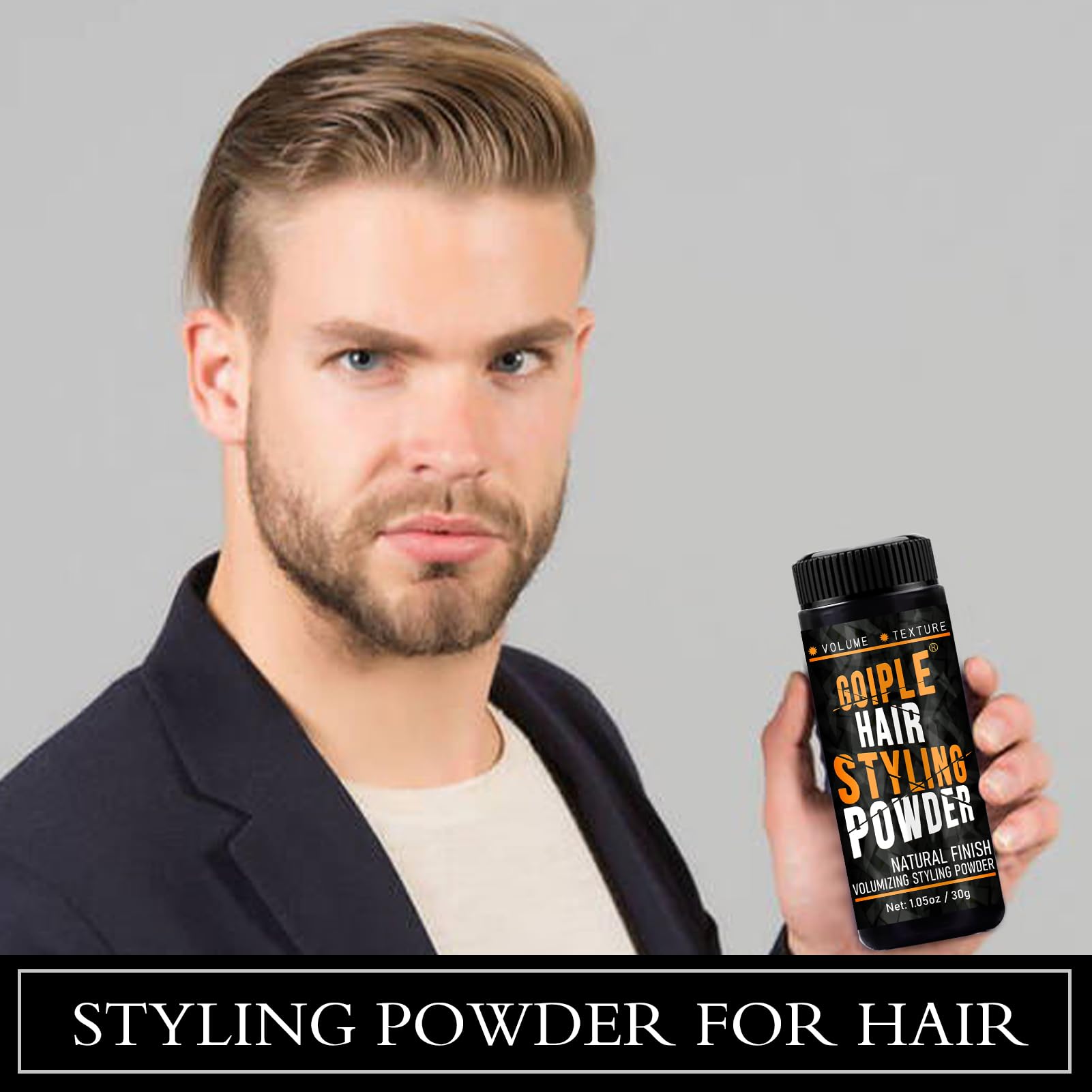 Goiple Hair Powder 1.05oz label highlights compact size for travel.