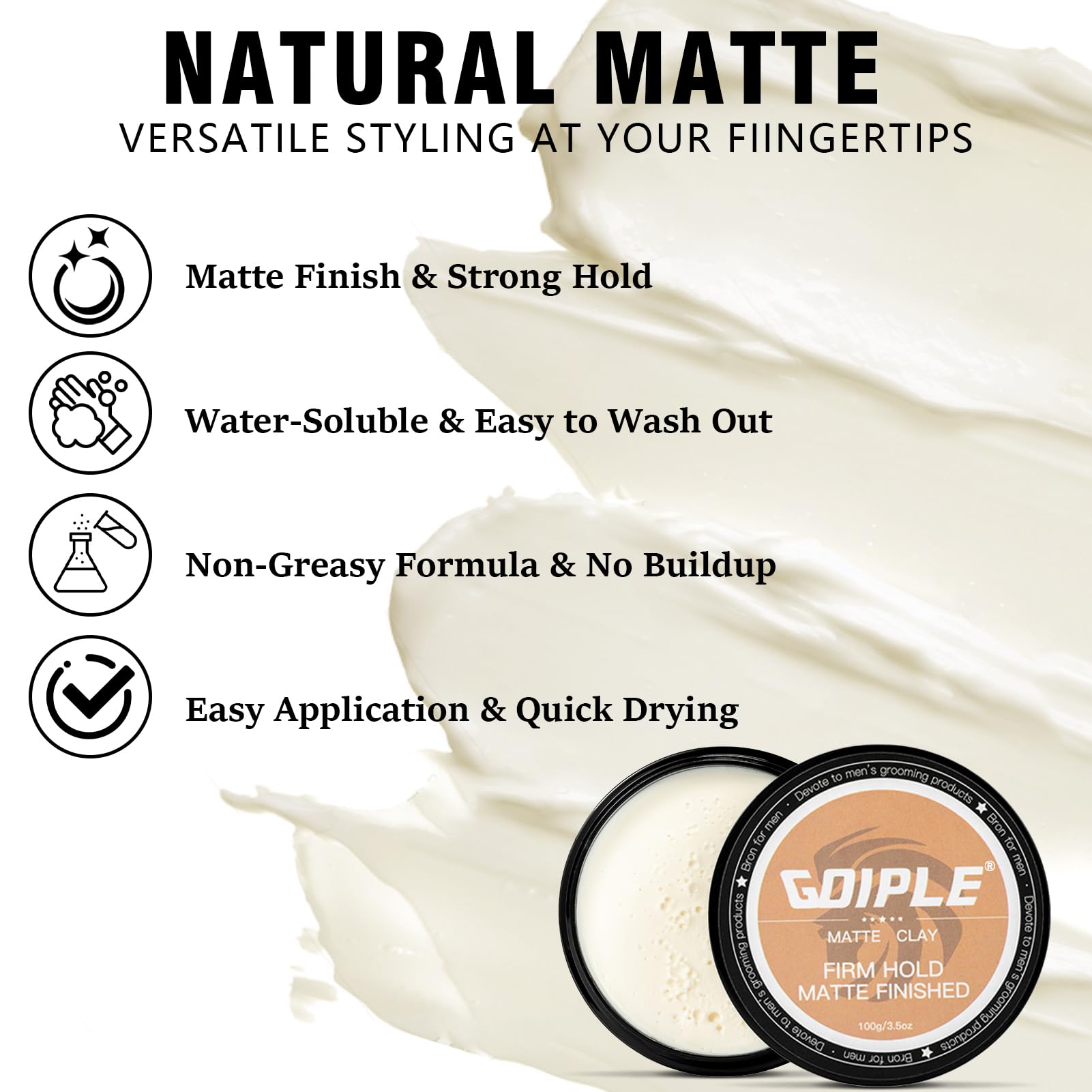 Goiple hair styling clay jar close-up shows matte texture and rich consistency.