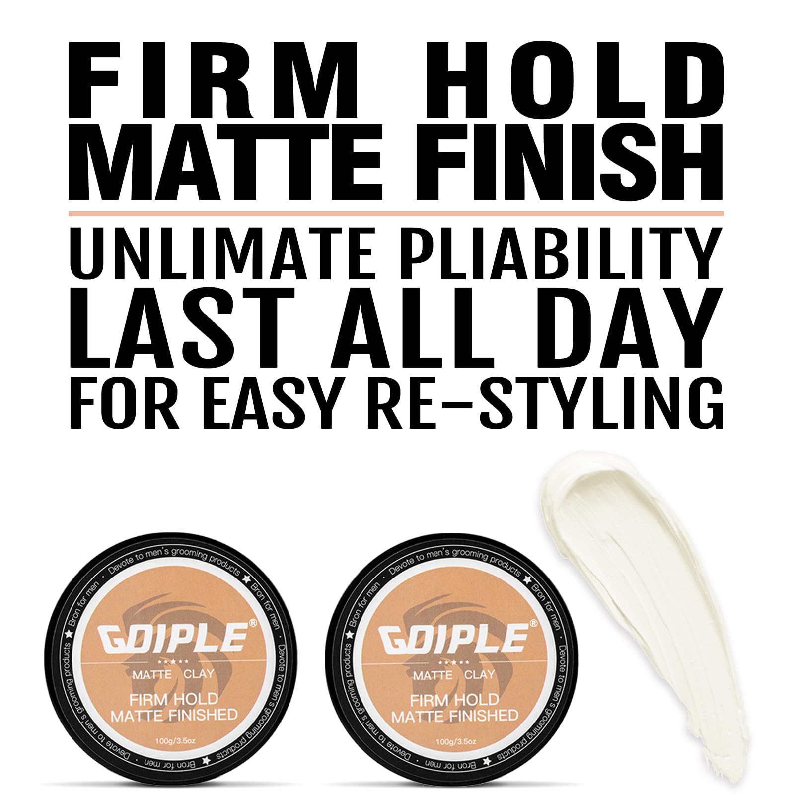 Goiple clay achieving matte finish styling for natural, flexible hold.