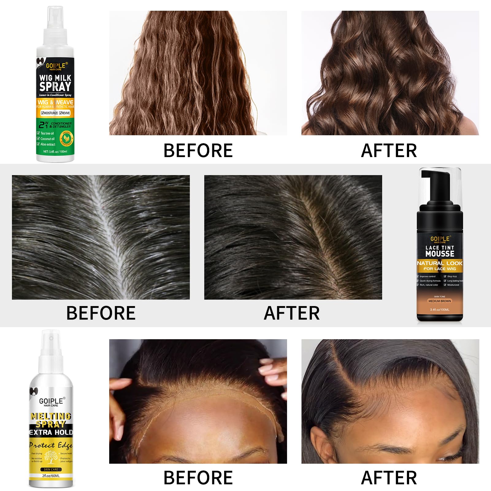 Goiple hair wax stick: precise styling and definition for finished wig looks.