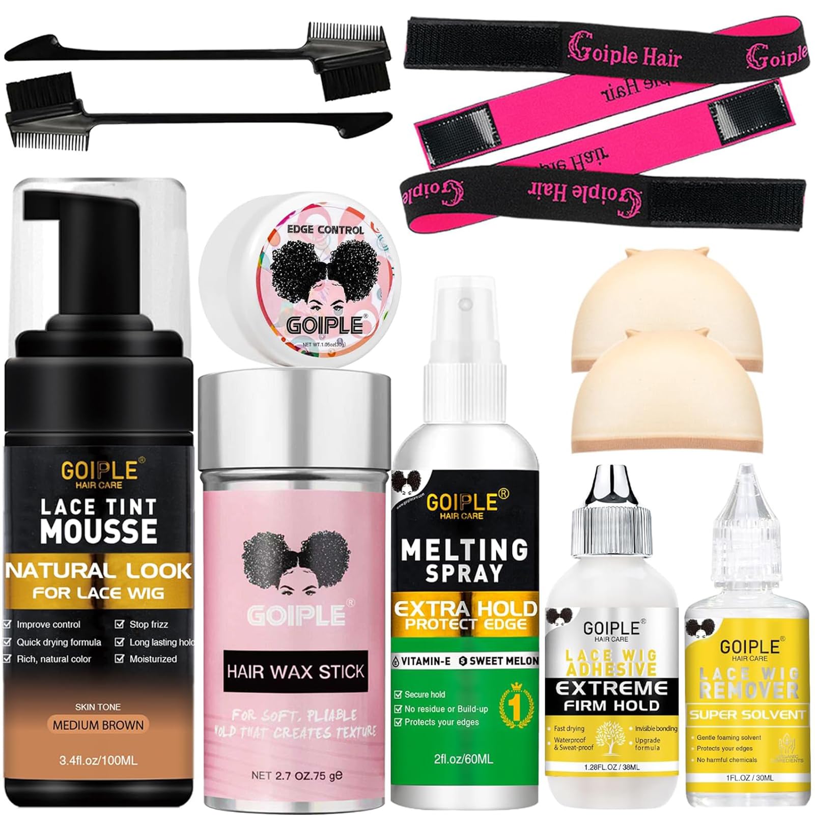 Goiple melting lace mousse packaging displays kit contents for convenient styling.