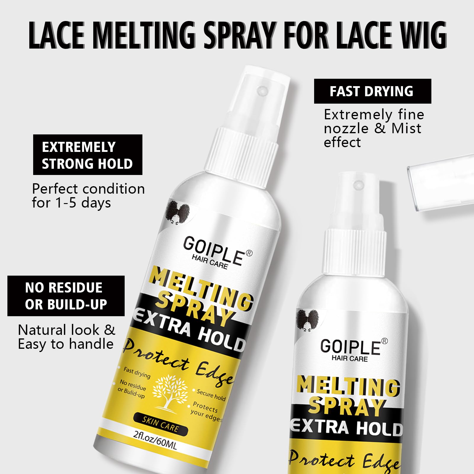 Goiple melting spray in action: quick-dry setup to speed styling.