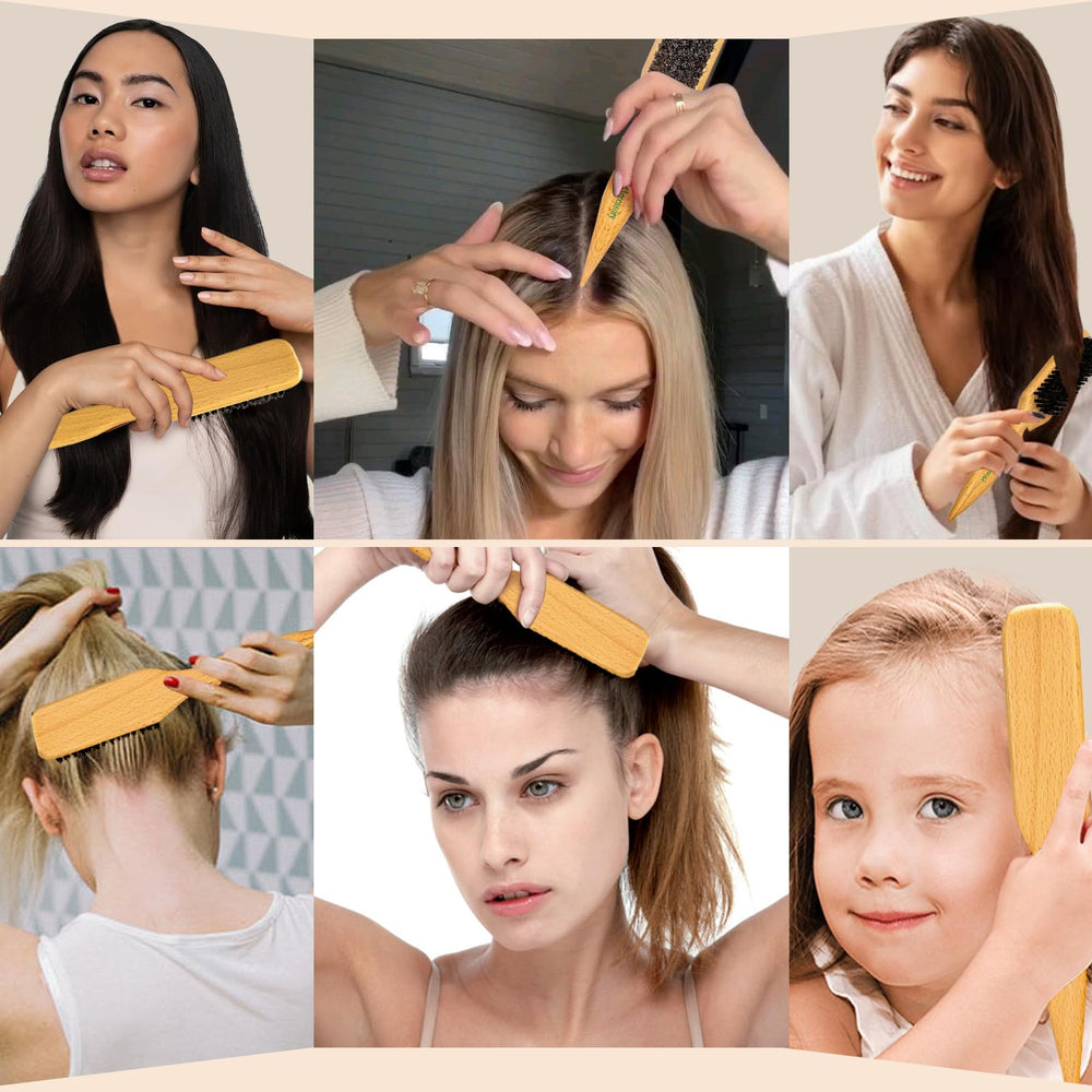 Goiple men women hair styling brush blends natural bristles with wooden handle