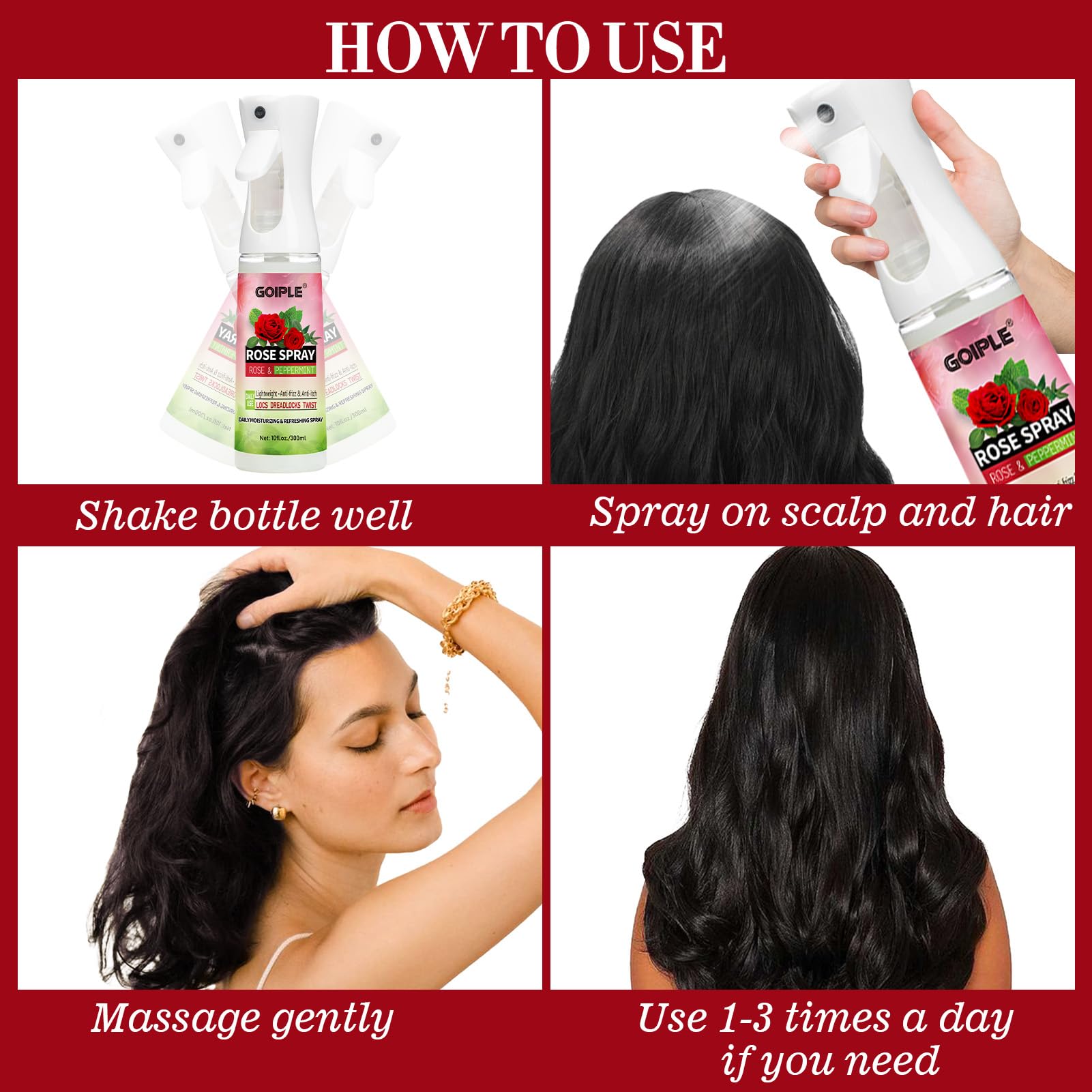 Goiple Natural Ingredients Castor Oil Rose Water emphasizes clean care.