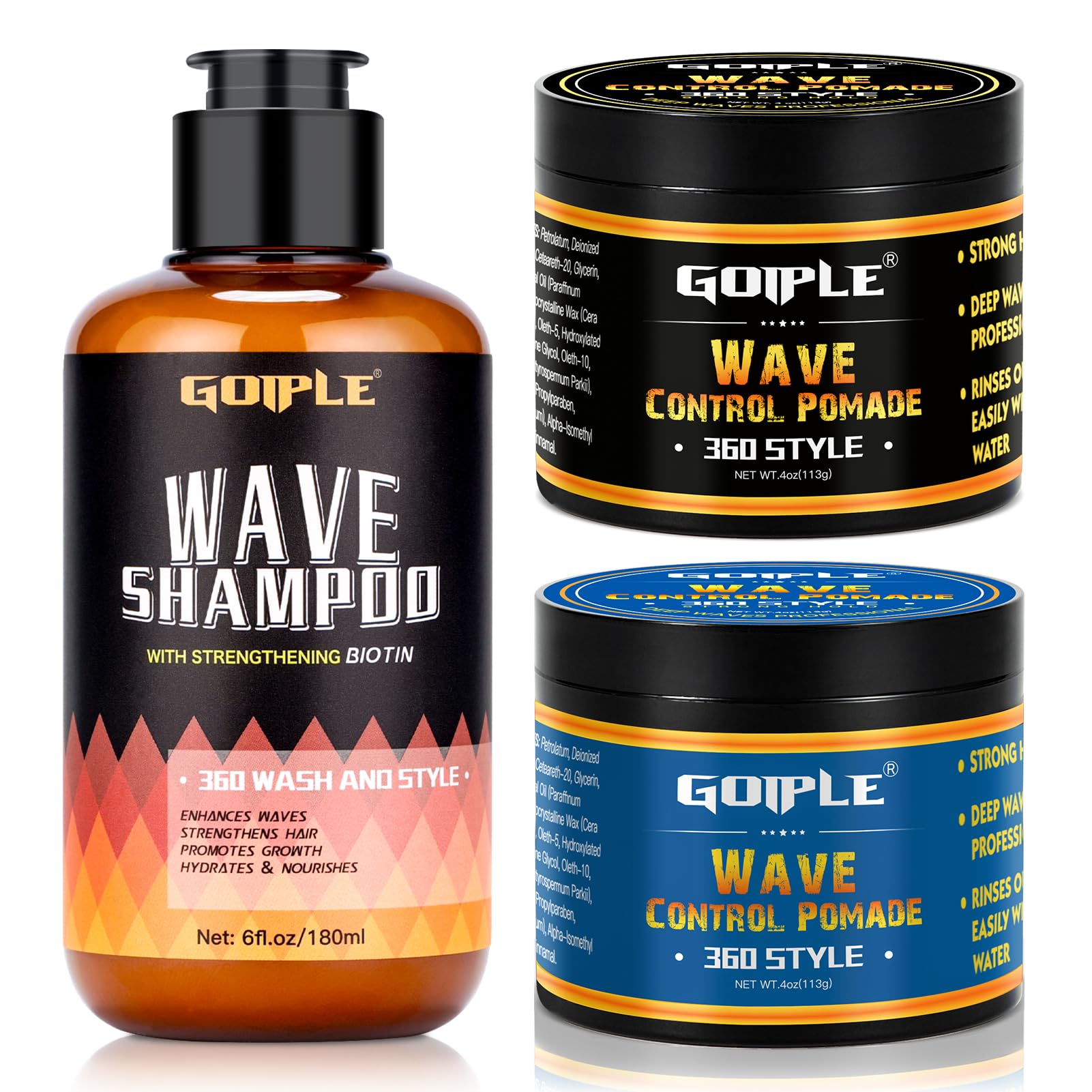 Goiple natural wave pomade jar shows strong hold for defined waves.