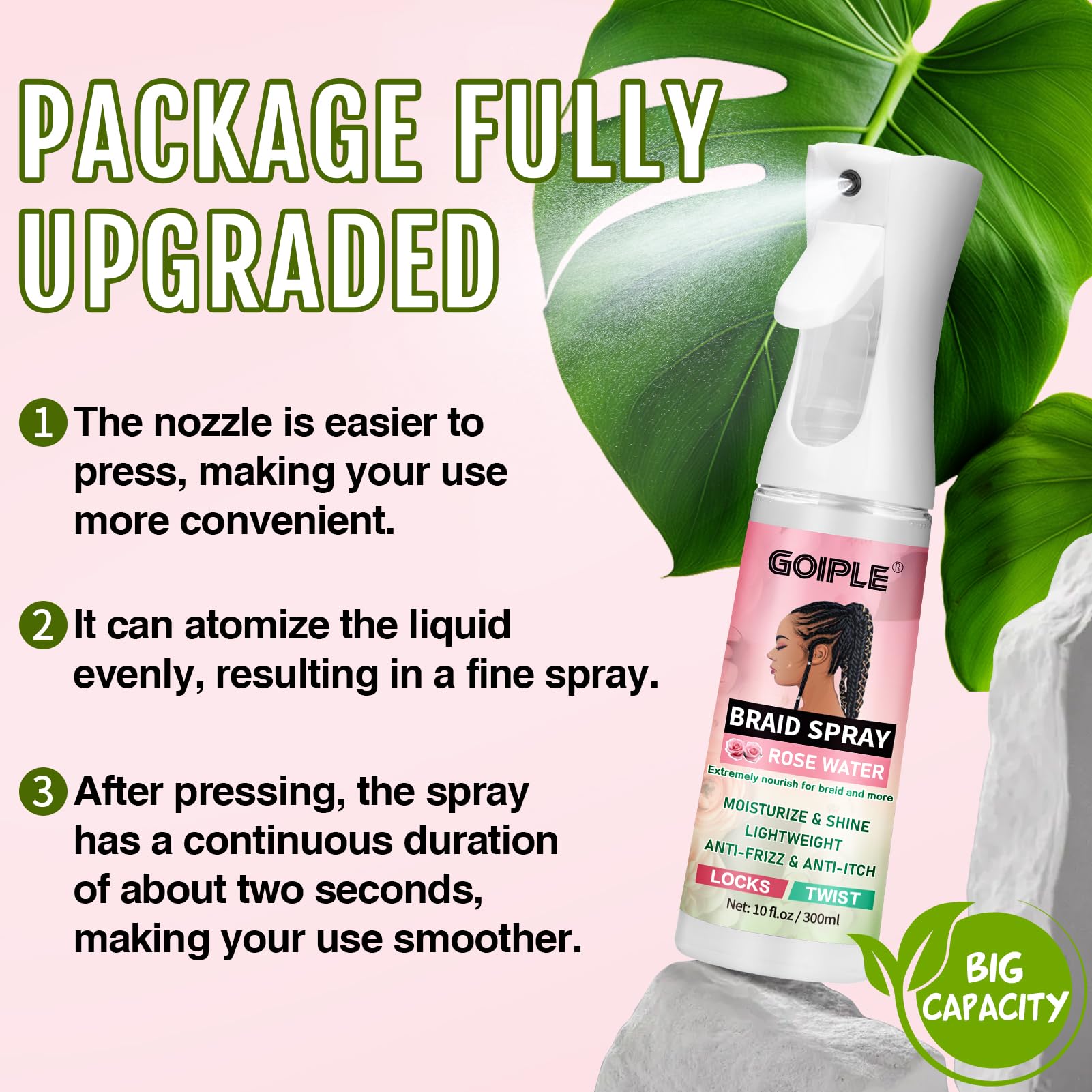 Goiple rose water spray for locs and protective styles protects scalp and ends.
