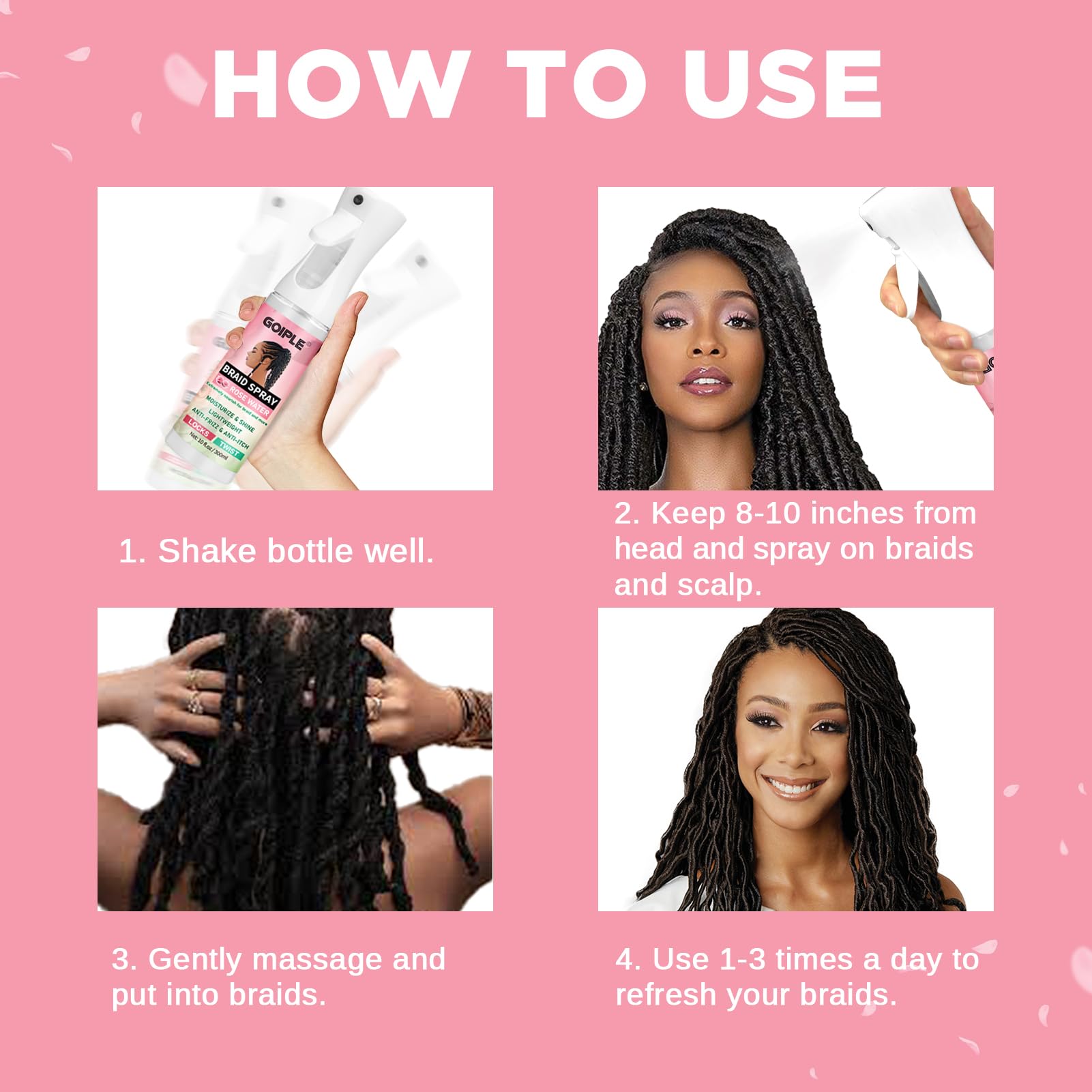 Goiple rose water spray revives shine on dull hair with a light mist.