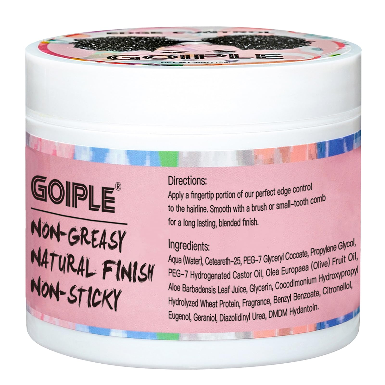 Goiple strawberry-scented edge care highlight fragrance during styling.