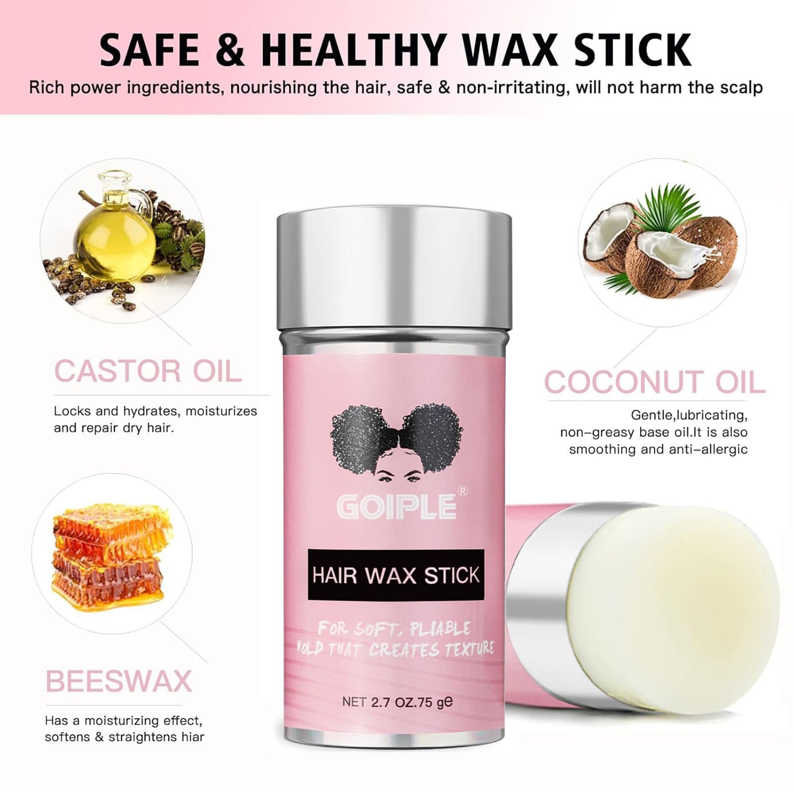 Goiple Wax Stick twist-cap close-up for quick, mess-free application.