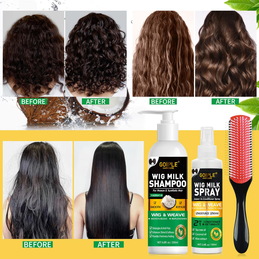 Goiple Wig Detangler Brush in use shows smooth glide and reduced breakage.
