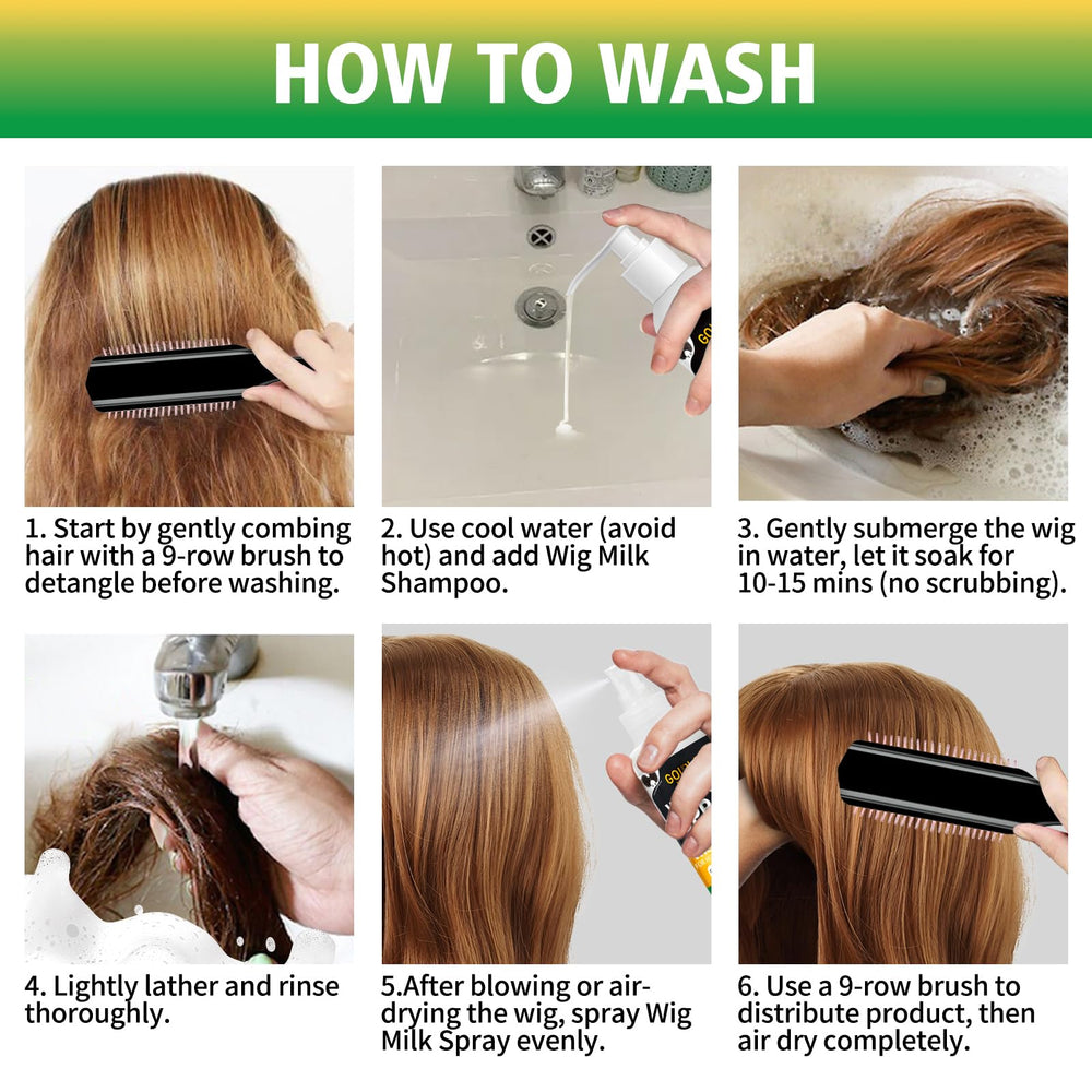 Goiple Wig Milk Spray mist on hair demonstrates frizz-free, silky finish.