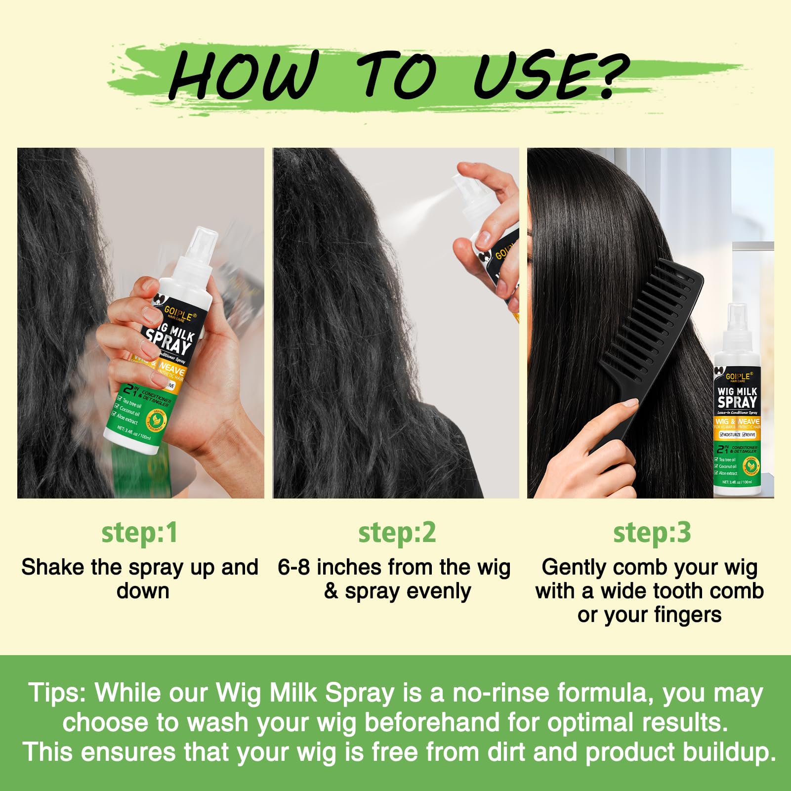 Goiple Wig Milk Spray tea tree oil close-up highlights key ingredient