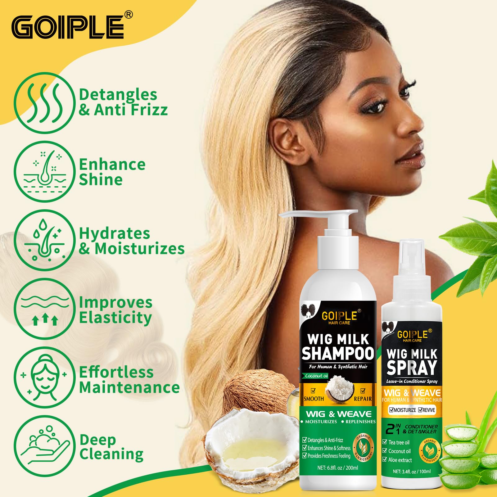 Goiple Wig Shampoo lather action photo illustrates deep-cleaning without drying fibers.