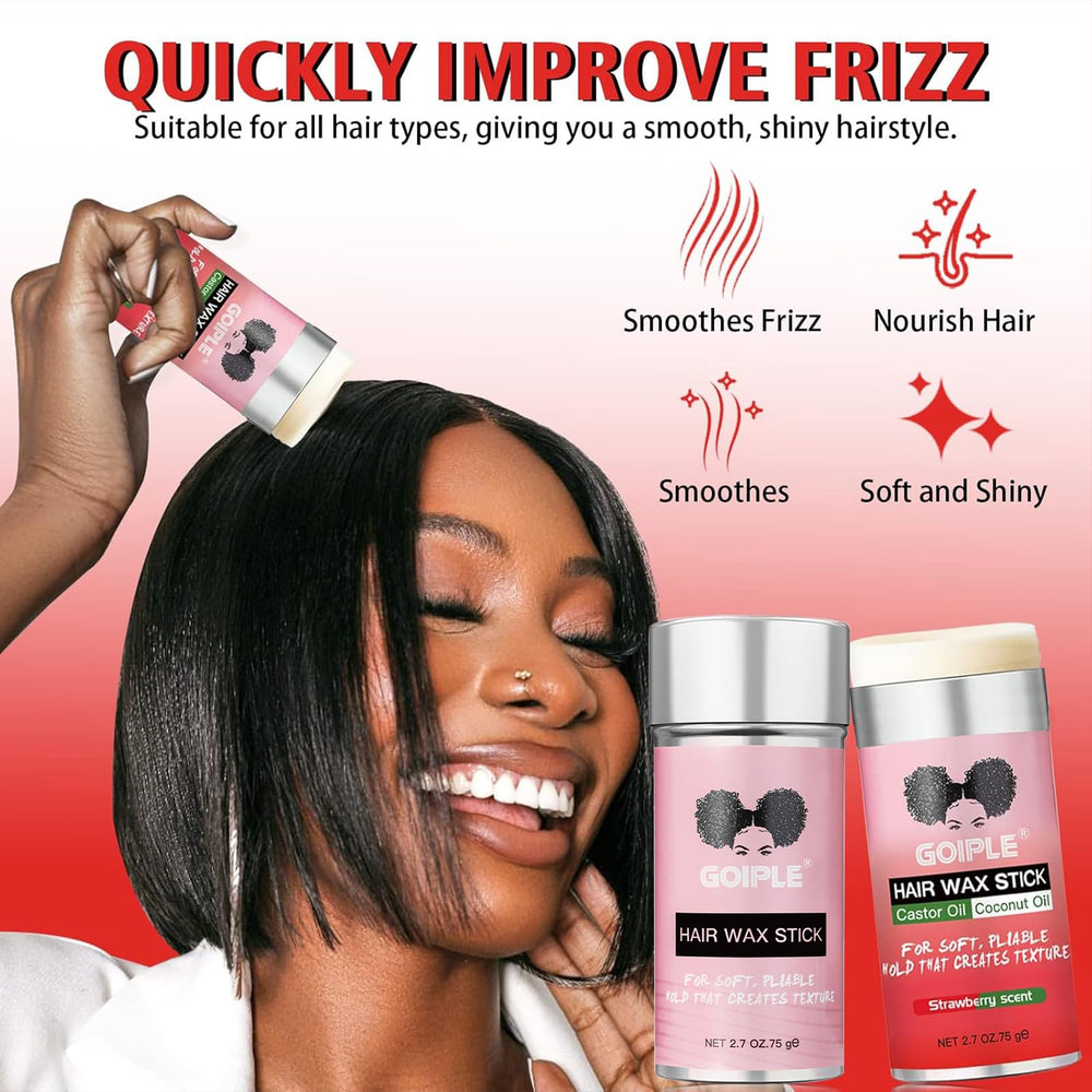 Goiple wig styling stick application shows tame flyaways and shape