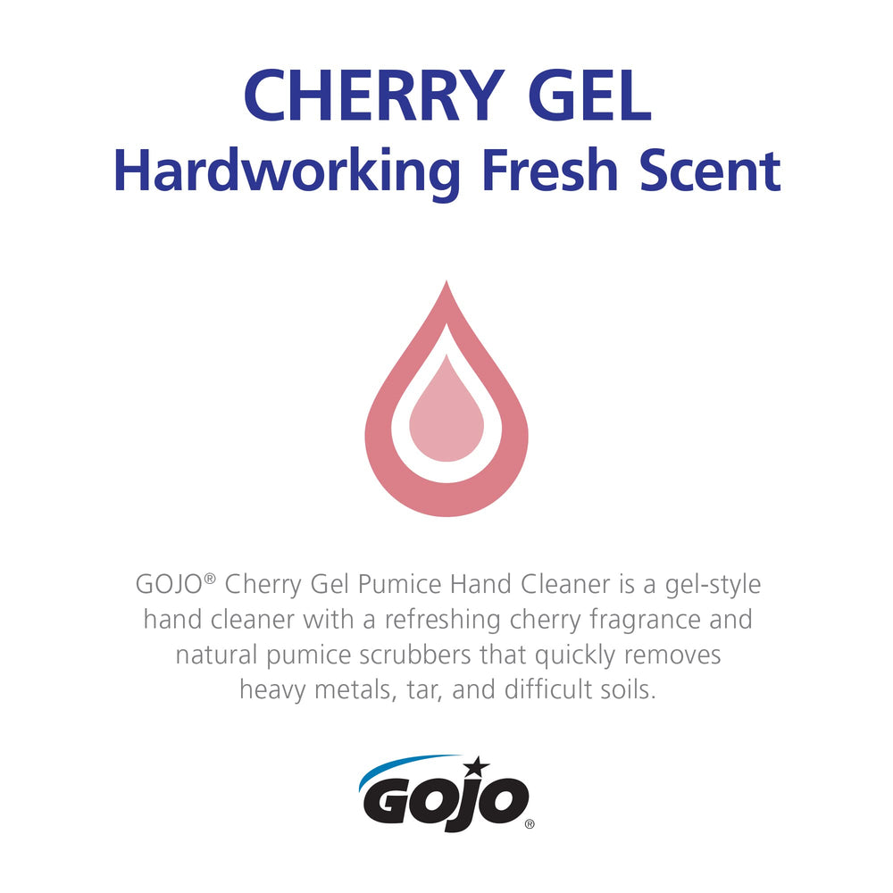 GOJO Cherry Gel Pumice Hand Cleaner gel texture showcases clinging formula for thorough cleaning