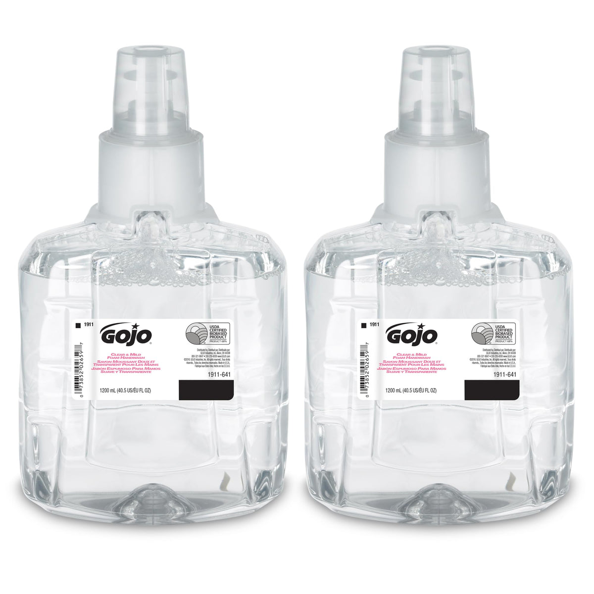 GOJO Clear & Mild Foam Handwash bottle, fragrance-free formula for sensitive noses.
