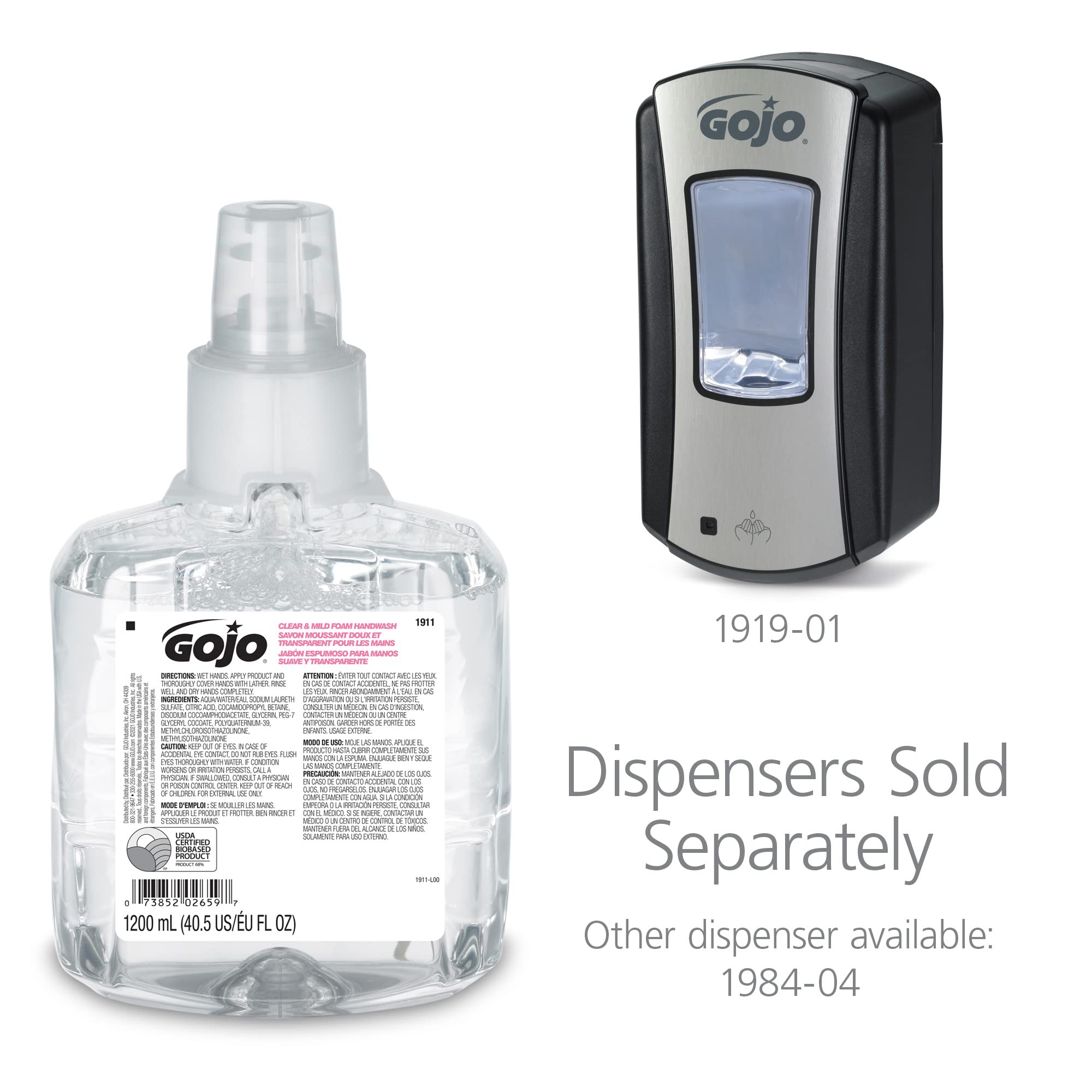 GOJO fragrance-free, dye-free foam handwash suitable for stained fabrics prevention.